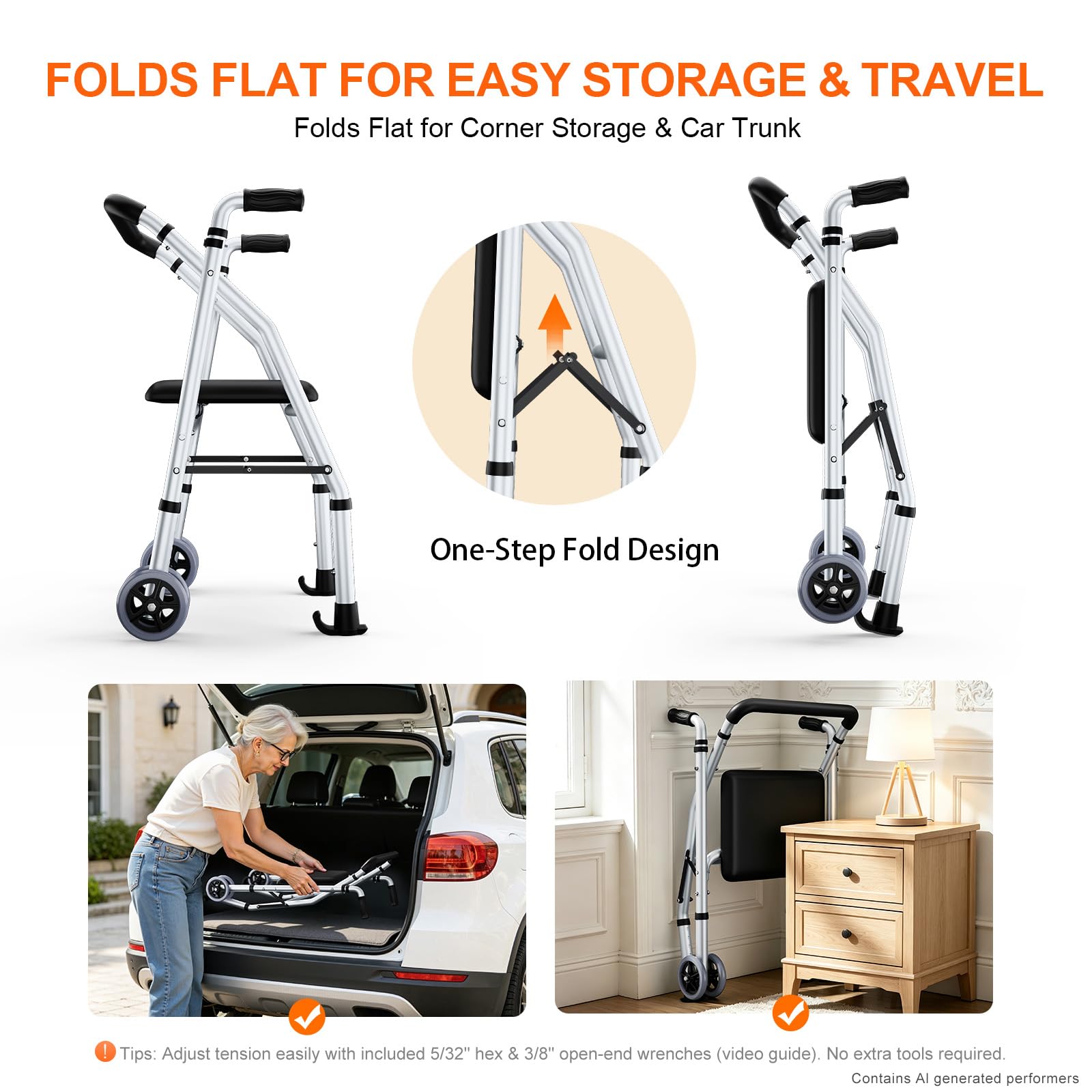 Standard Walkers for Seniors with Seat, with 2 Skis & 5”Wheels — Amazon image 9
