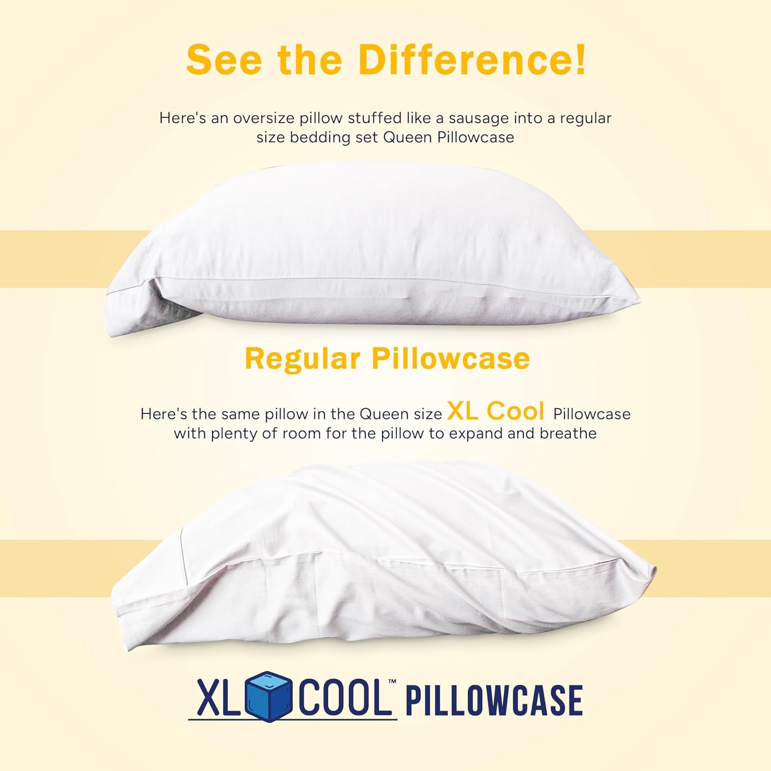 XL Cool Extra Large Oversize Special Cooling Pillowcases. 25 Inches Wide Fits The Biggest Pillows! Natural Cooling Fabric Stays Extra Cool and Dreamy Soft. 2-Pack Queen White