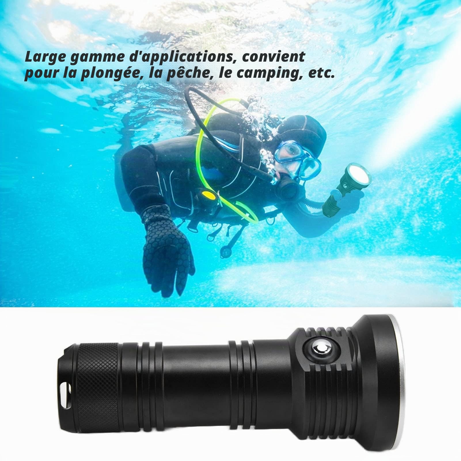 Topyond Lampes De Plongée,10000 Lampe De Plongée Rechargeable,12 LED Avec 3 Couleurs D'Éclairage Torche Sous Marine Ip68 Pour La Pêche En Plongée,5 Modes D'Éclairage Lampe