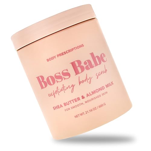 Body Prescriptions Exfoliante corporal Pink "Boss Babe", gel de baño exfoliante para piel nutrida y ultra suave, limpiador infundido con manteca de
