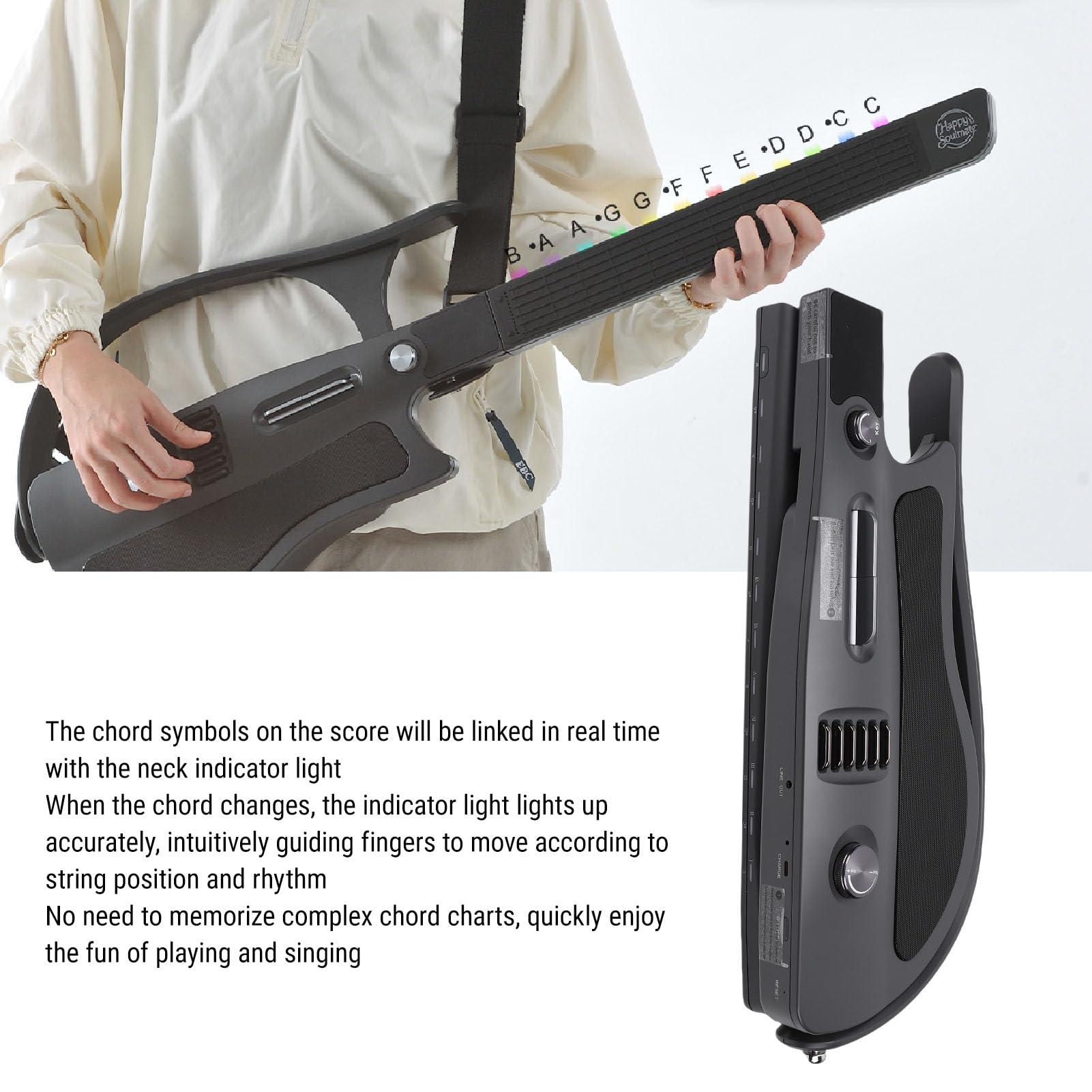 Fafeicy Chitarra Elettrica Pieghevole Portatile Senza Corde Smart Guitar con Indicatore Luminoso della Corda in Tempo Reale e Sintonizzatore Intelligente per Principianti, Adulti e