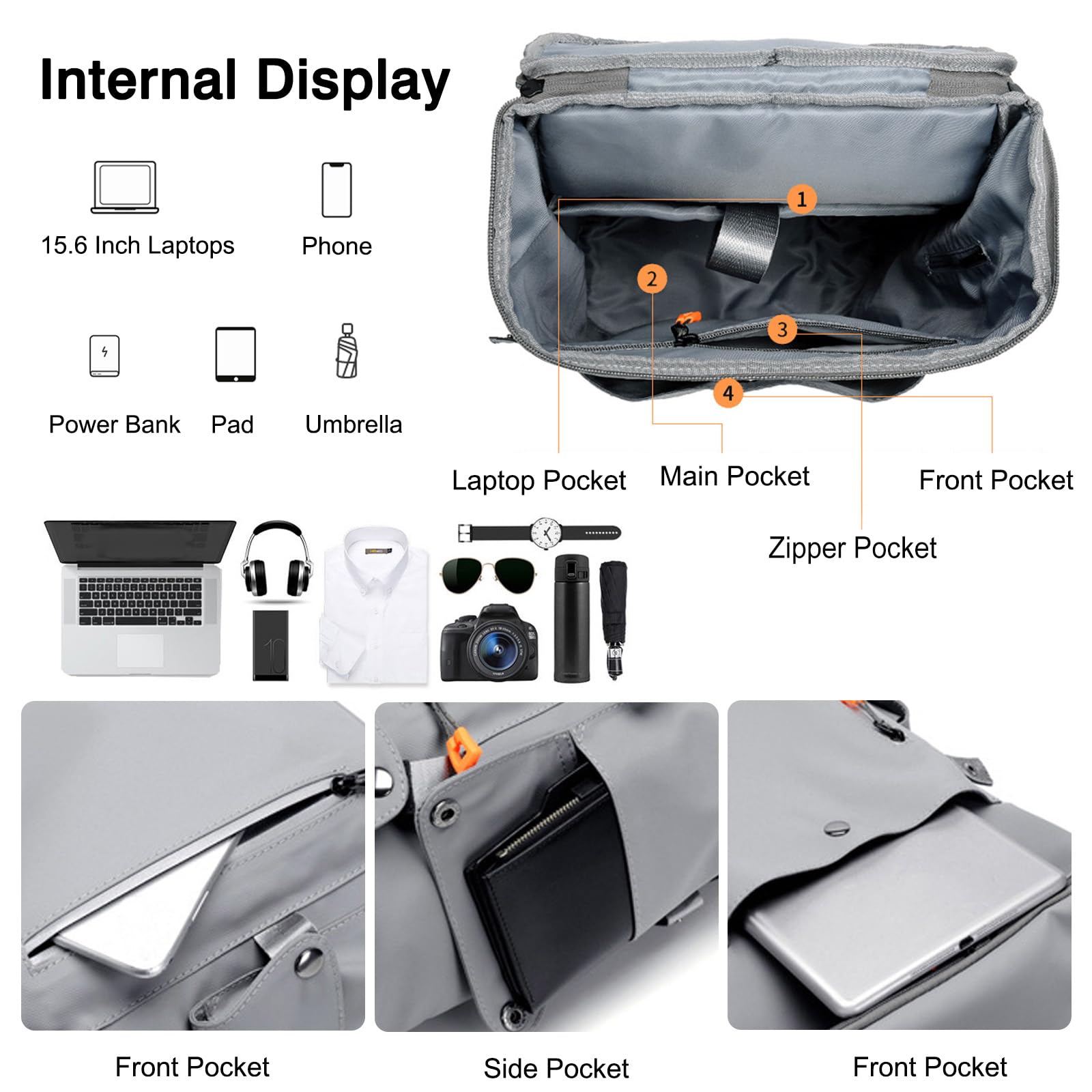 FANDARE Mochila para Laptop Mochila de Viaje de Negocios con Bloqueo de Puerto de Carga USB & Cinturón Reflectante Mochila Trabajo Mochilas para portátiles netbooks Mochilas Tipo Casual Blanco Negro