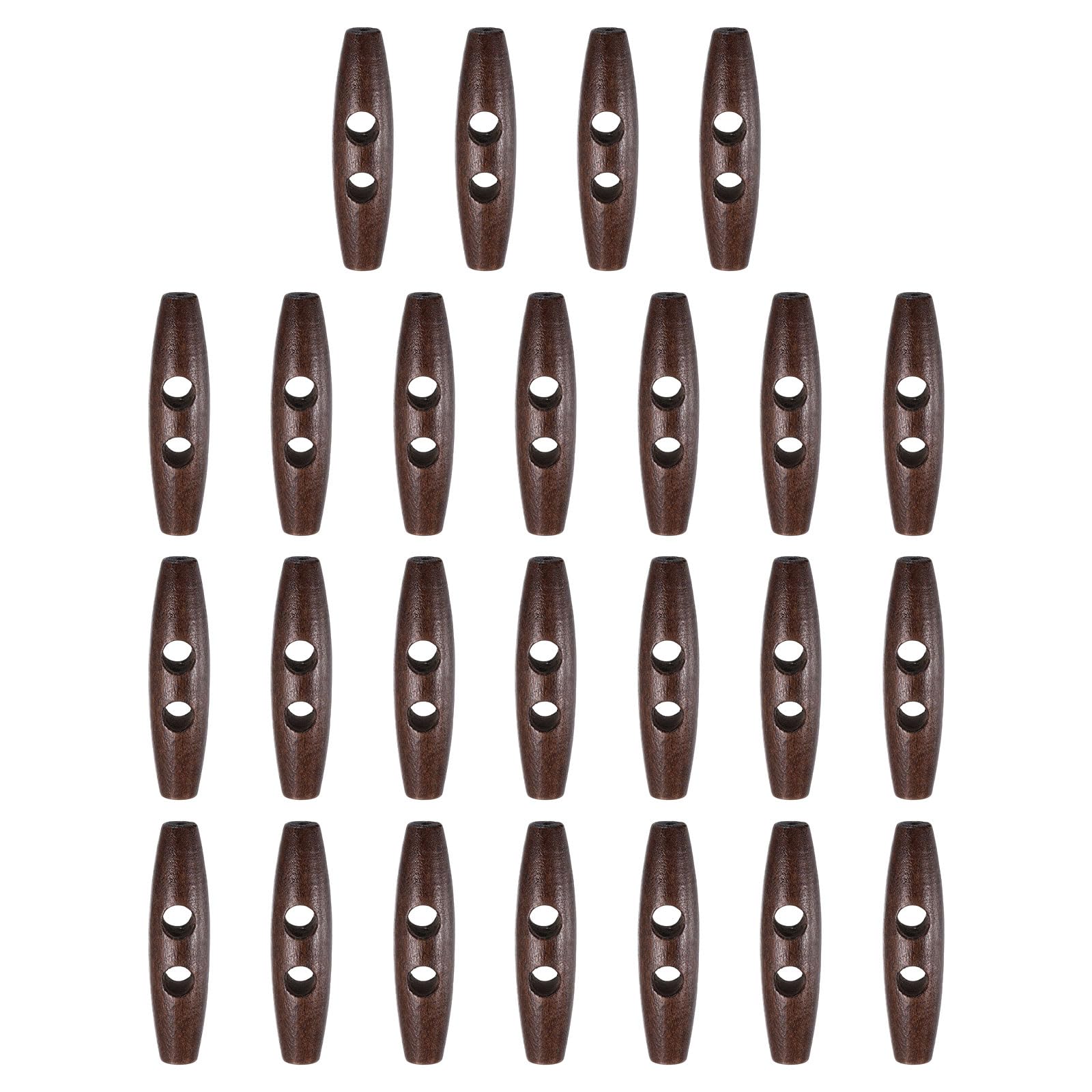 sourcing map 25pcs Wooden Toggle Buttons 60mm / 2.4" Double Hole Wood Olive Horn Sewing Buttons for Coat Sweaters Clothing DIY Craft, Brown
