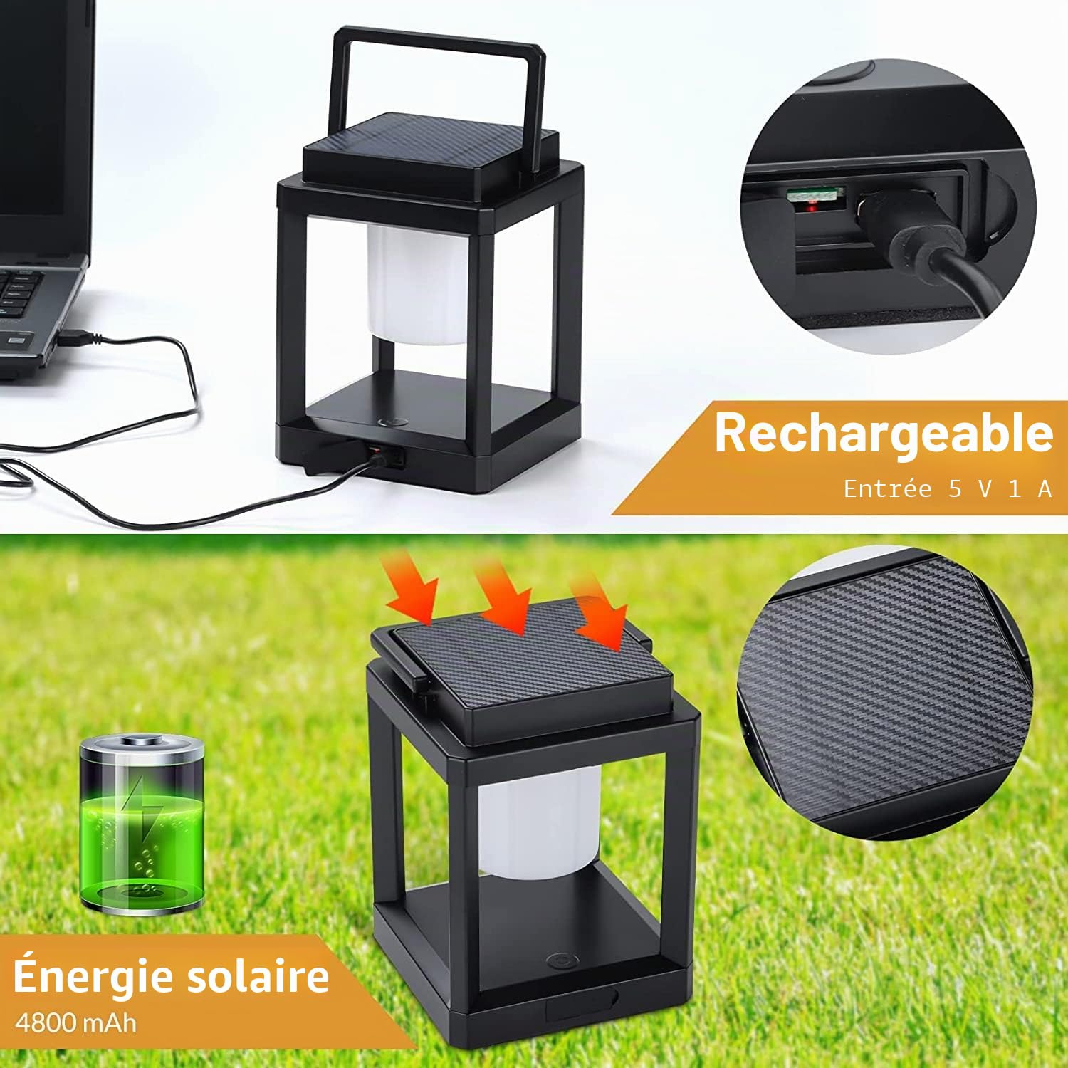 Lampe de Table LED Rechargeable Solaire 3 Niveaux de Luminosité Contrôle Tactile Lampes de Chevet étanche Lanterne Solaire Extérieur Pour Terrasse Camping Lecture