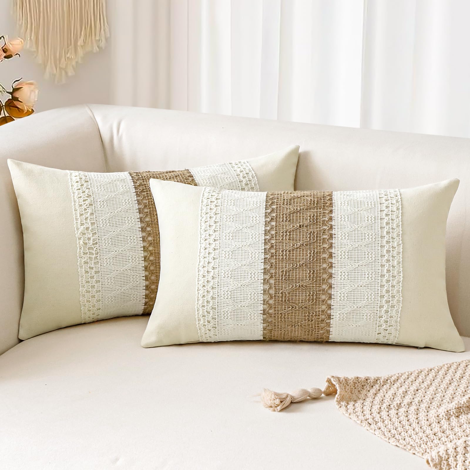 Housse de coussin lombaire bohème 30x50 lot de 2 pour canapé et salon moderne