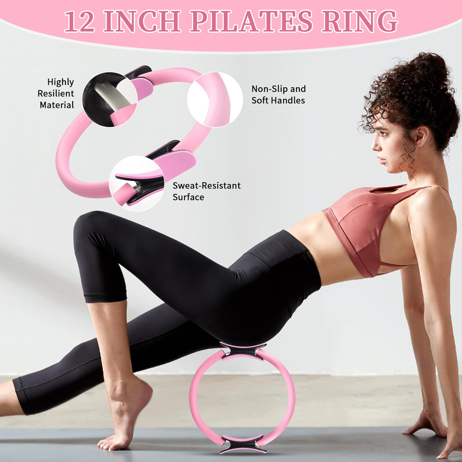 Set di 10 Accessori per Pilates,Kit Pilates Essenziale per Donne con Palla da Yoga,per Donne con Palla da Yoga,Palla da Yoga,Anello da Yoga,Borsa Portatile,Anello di Tensione,Fascia Fitness