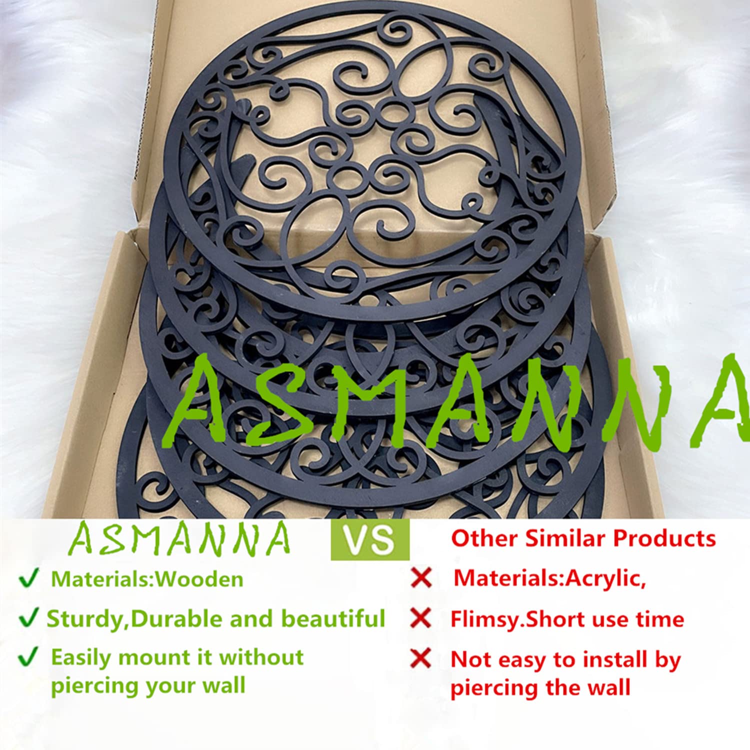 5 piezas de decoración de la luna decoración de pared de madera fase lunar colgante de pared estilo bohemio dormitorio decoración de pared del hogar, arte estético lunar bohemio para 3