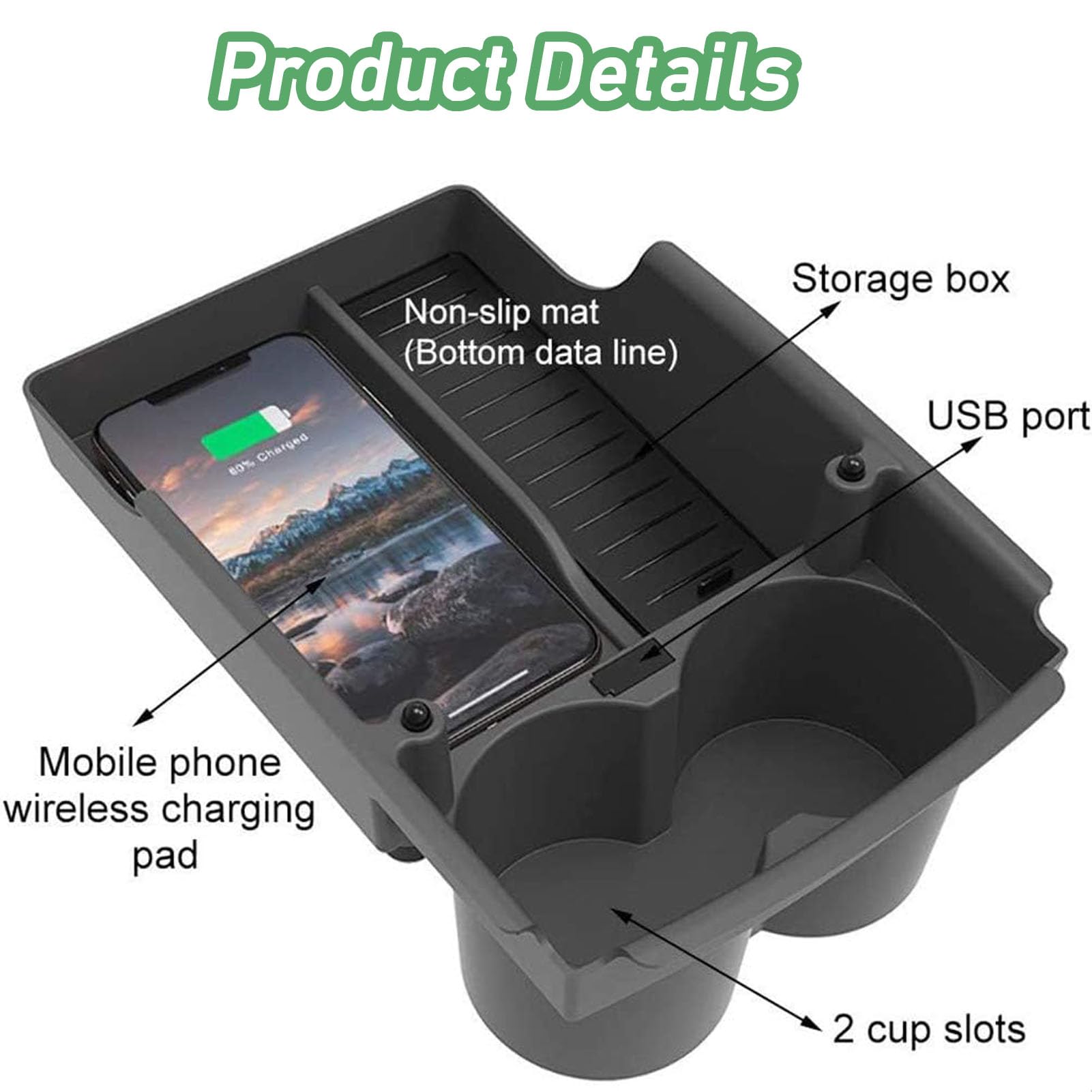 Caricatore Da Auto Wireless per Tesla Model S/X 2017-2021 Tutti I Modelli con 10w Fast Charge Upgrade Accessori Sistema Di Raffreddamento A Doppio Canale D'Aria