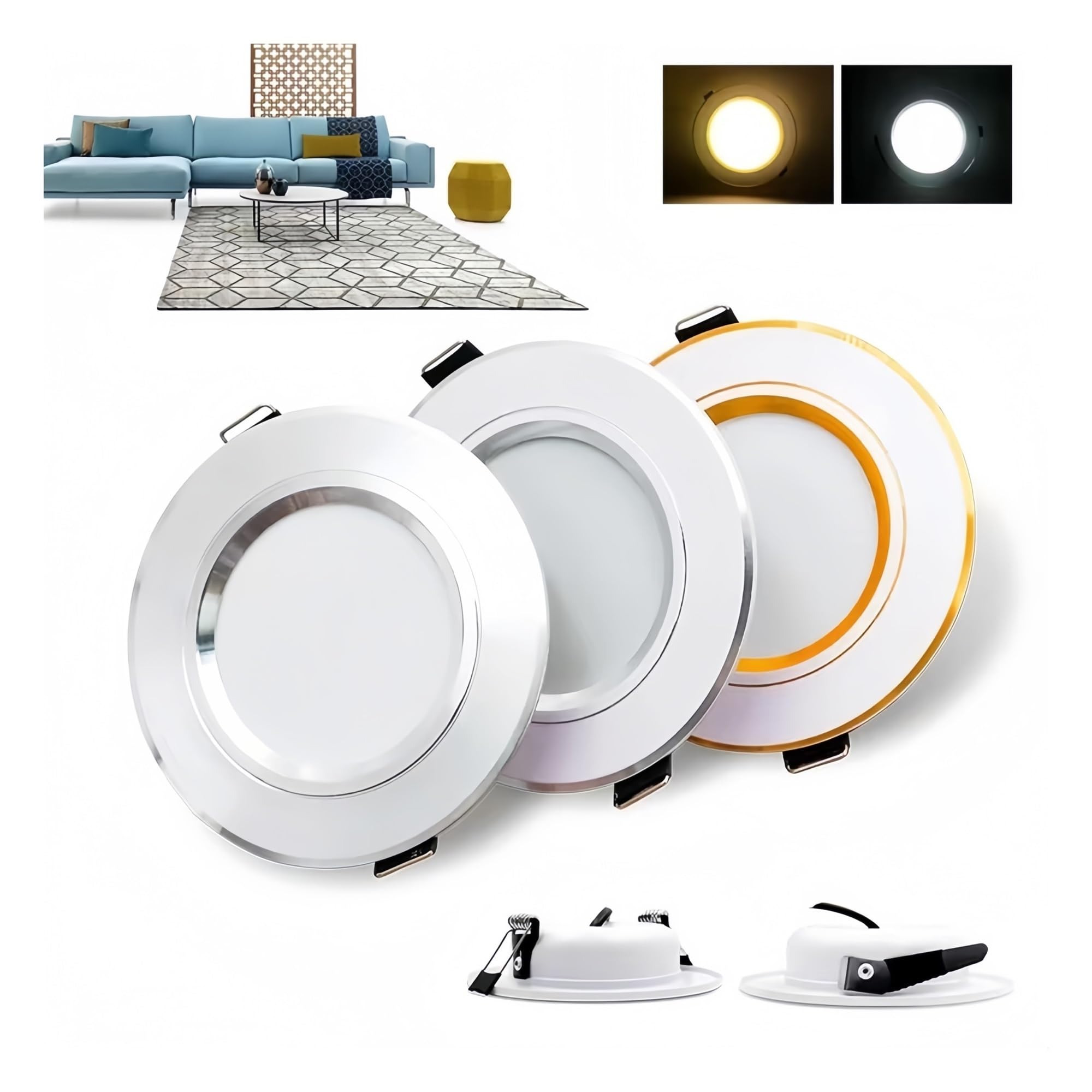 Reflektory ledowe 2 szt. LED typu Downlight 220 V 5 w 9 12 15 18 wpuszczane reflektory oświetlenie sufitowe do salonu domu(Warm White,ALL WHITE-18W)