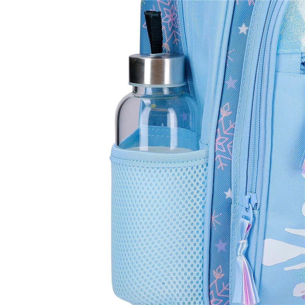 Disney Frozen Magic Ice Zaino per bambini, blu, realizzato in poliestere, spallacci regolabili per un comodo trasporto, vari scomparti, con portachiavi pompon blu, blu, Zaino prescolare