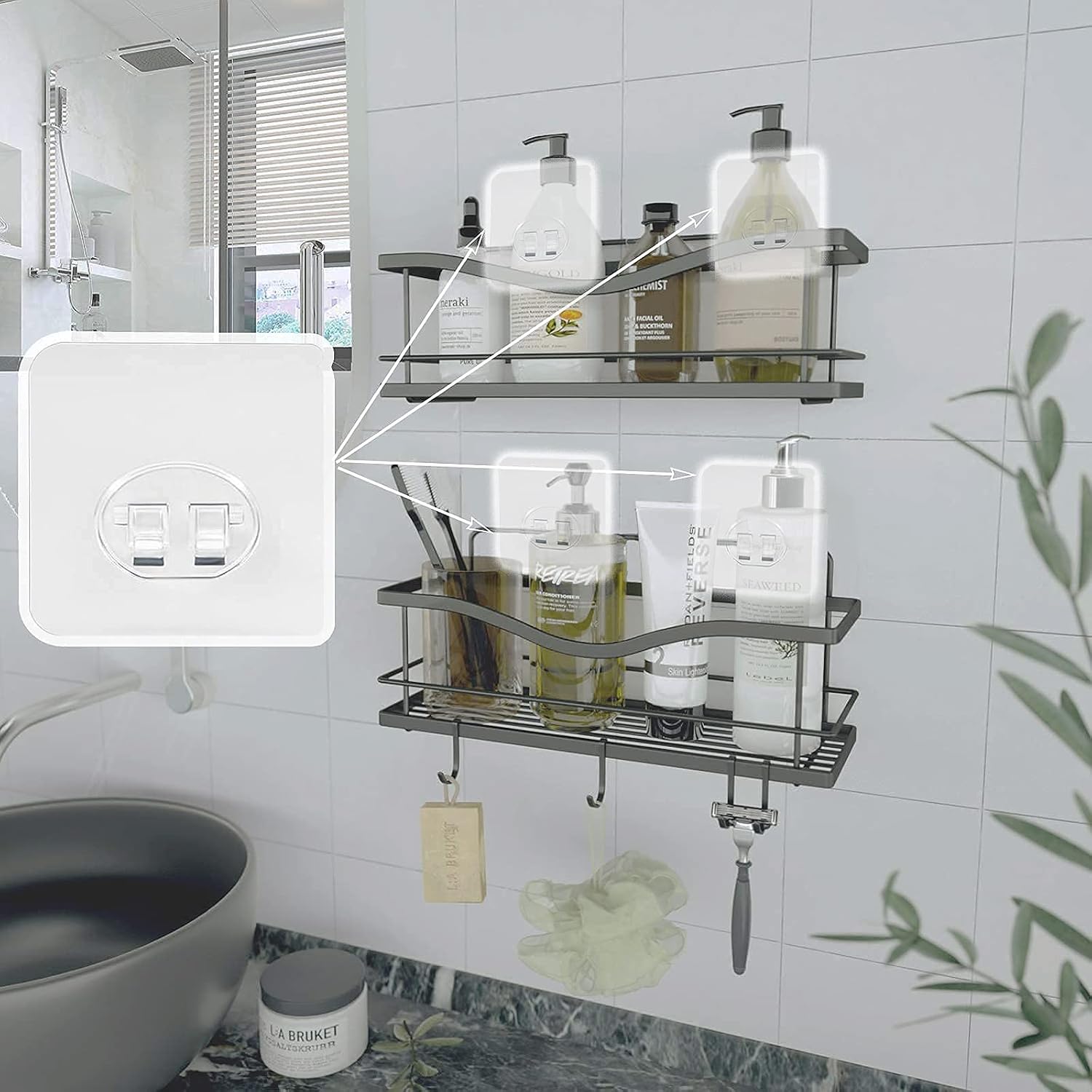 Shower Caddy Adhesive Replacement Stickers Hooks Adhesive Pack of 10 for Corner Shelf Basket Bathroom Shelf, Shower Caddy Hanging image 2