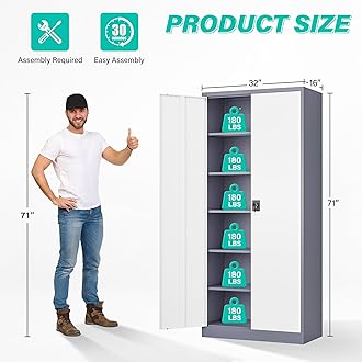 SISESOL Storage Cabinet with Doors and Shelves,71" Metal Storage Cabinet with Lock Door Adjustable Shelf, Steel Lockers for Office, Home,School,Kitchen,Garage Tool Utility Cabinet