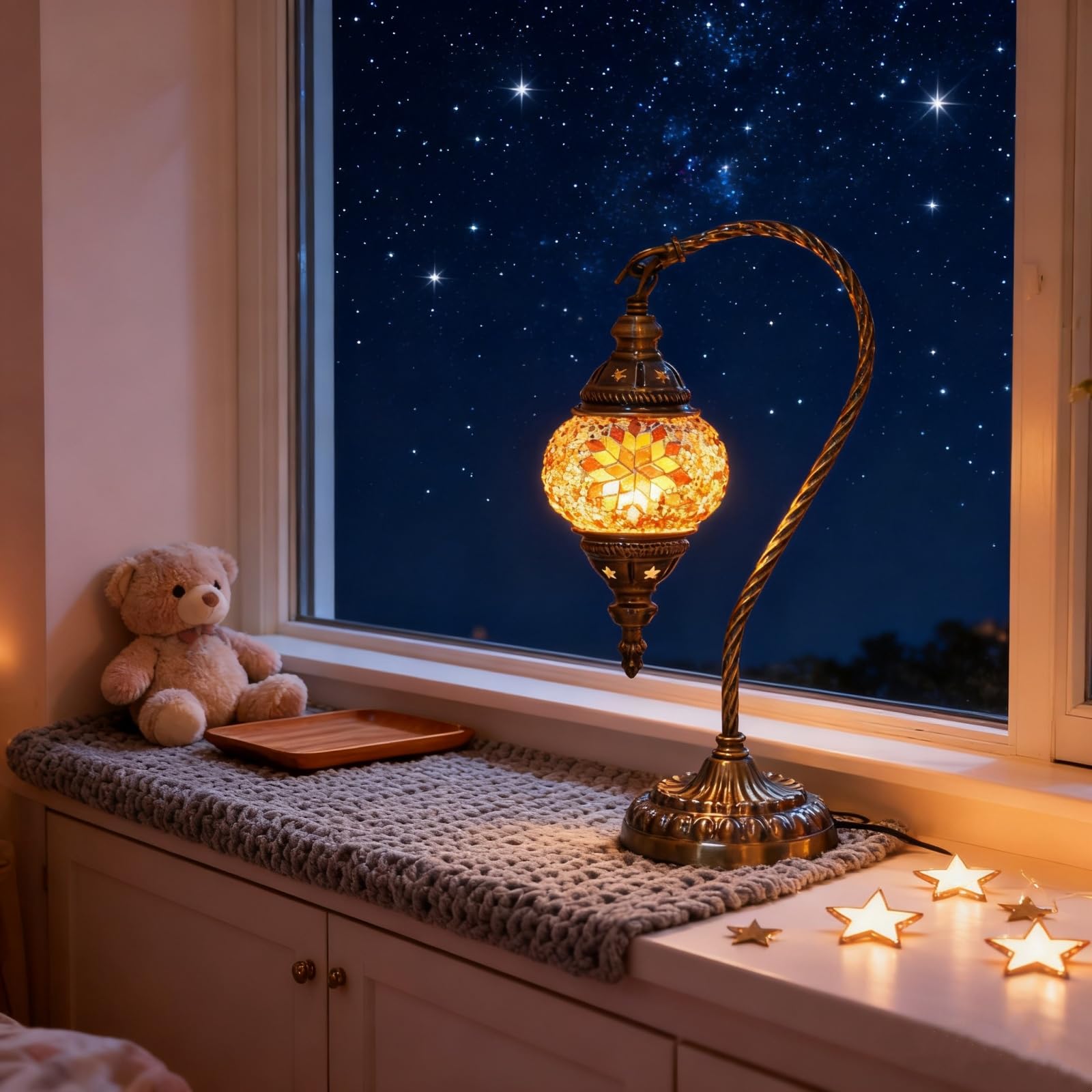 Lampe de table en mosaïque exotique turque avec lampe rétro de style marocain fait à la main Lumières décoratives pour la chambre à coucher Noël Halloween Office Art Decor