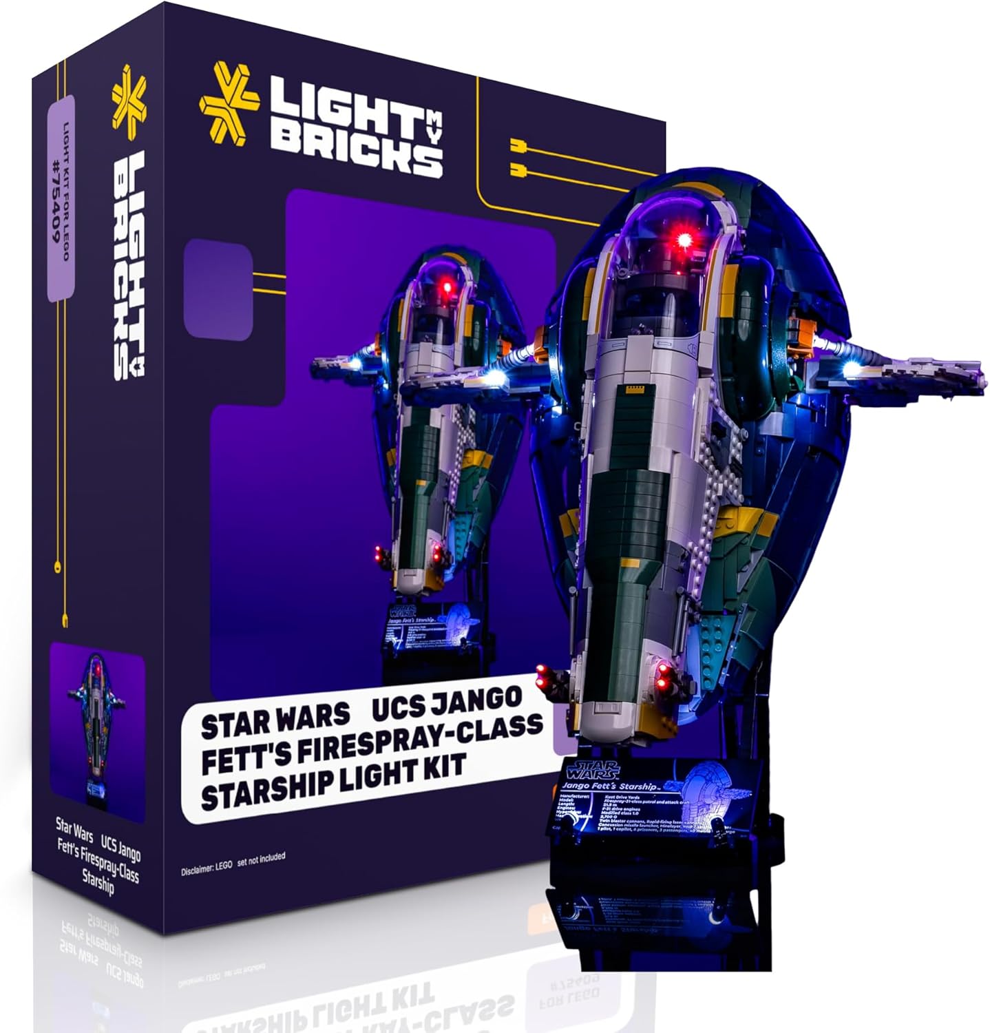 Light My Bricks 2.0 LED Light Kit Compatible with Lego Star Wars UCS |Jango Fett’s Firespray-Class Starship #75409| (Set Not Included)