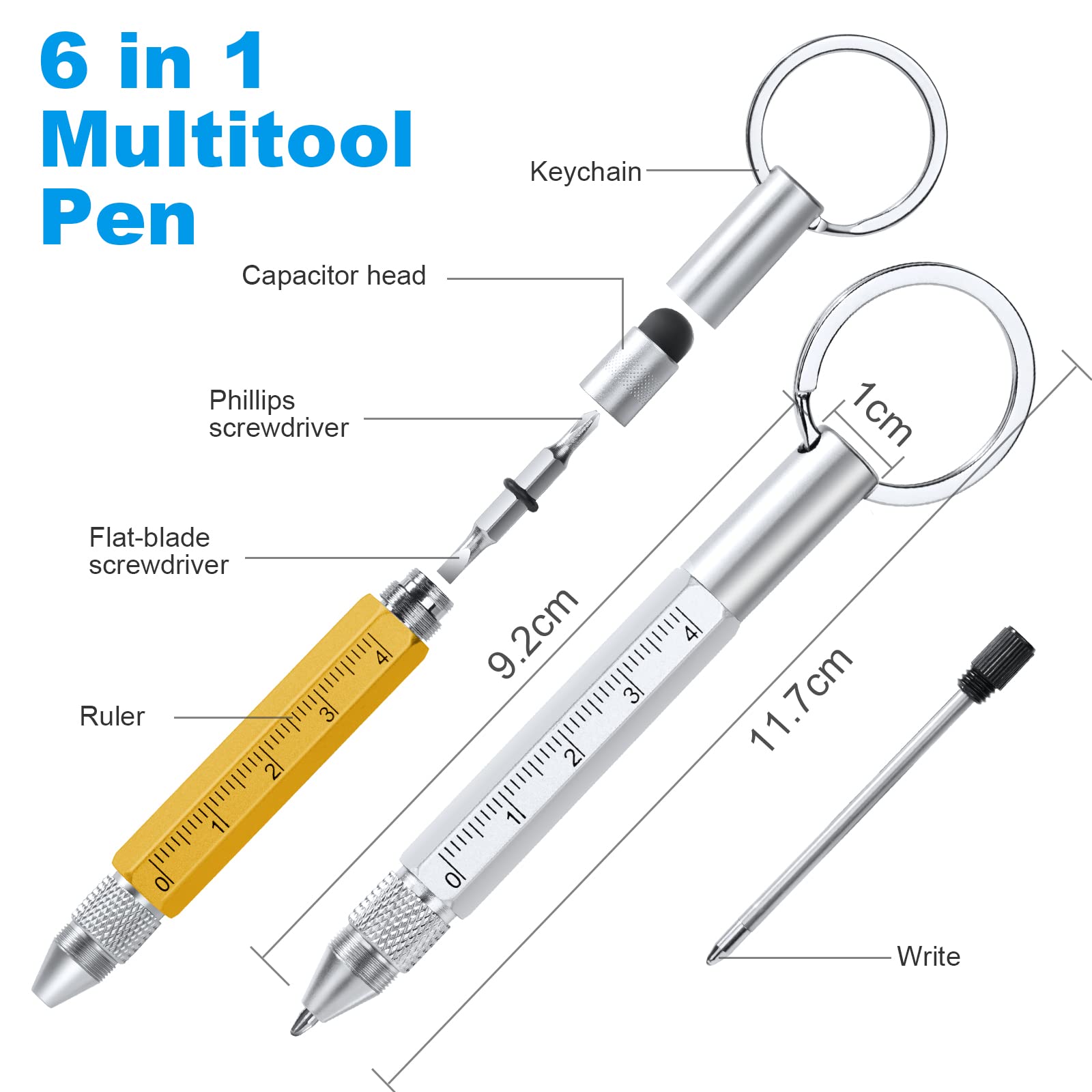 Penna Multifunzione Con Cacciavite A Taglio 3/16 1/8 Croce Stella Ph2 Ph0 Livella Luce Led Regalo Uomo - - PagineGialle - Foto 8