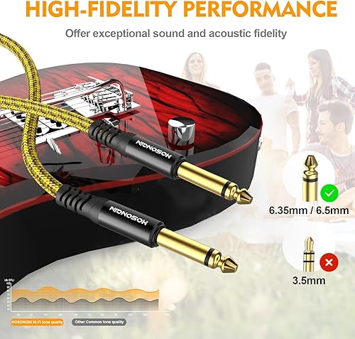 Miniatura 2 de HOSONGIN Paquete de 2 cables de guitarra de 10 pies a 14 de pulgada para instrumentos eléctricos, cable AMP para guitarra eléctrica, bajo, mandolina