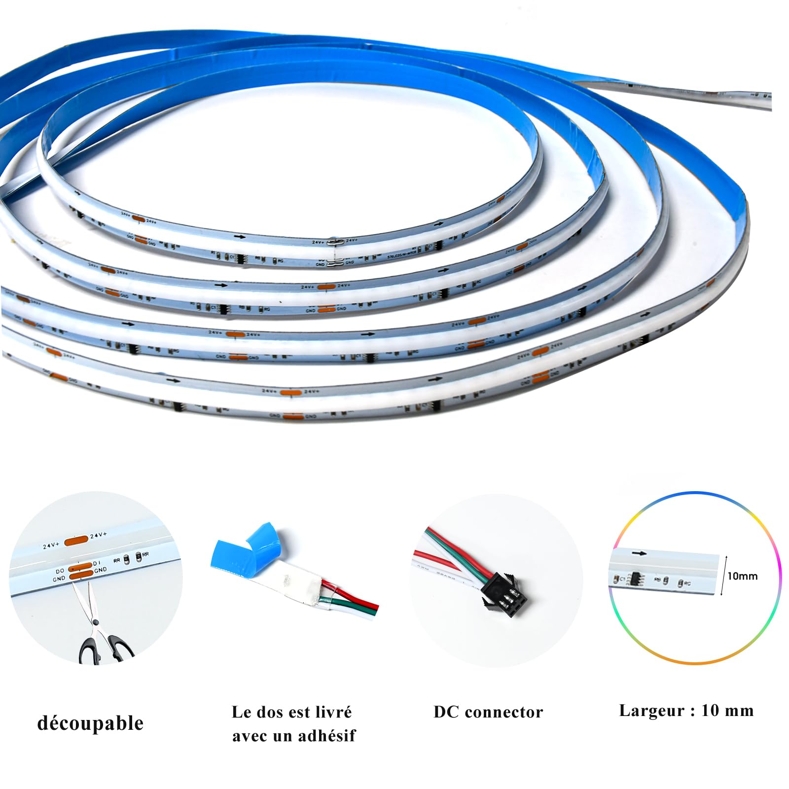 RGB+IC LED COB 10M tira tira led con controlador WIFI 576LEDs/M 24V regulable multicolor tira luminosa para el hogar dormitorio cocina