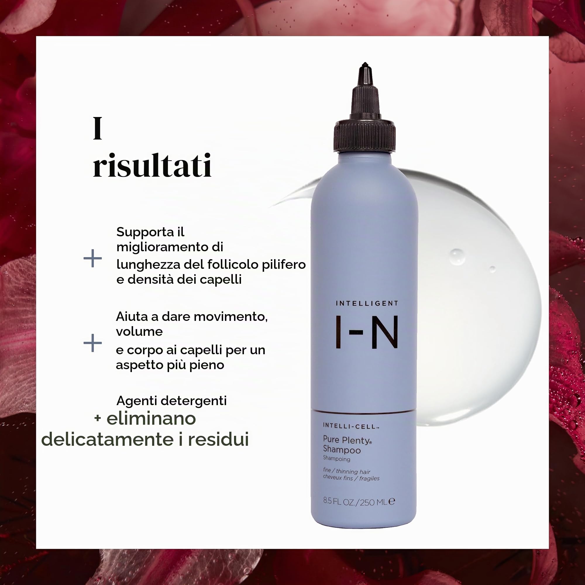 Intelligent Nutrients Pure Plenty Shampoo, Purifica e rinforza i capelli fini e diradati grazie a una formula biologica stimolante per il cuoio capelluto, promuove la crescita. (250 ML)