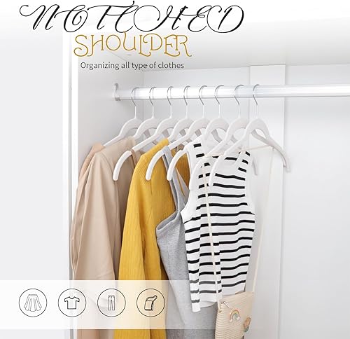 Miniatura 6 de ManGotree Paquete de 50 perchas de terciopelo para camisas para mujer, perchas de 16.5 pulgadas con gancho giratorio de 360, perchas antideslizantes