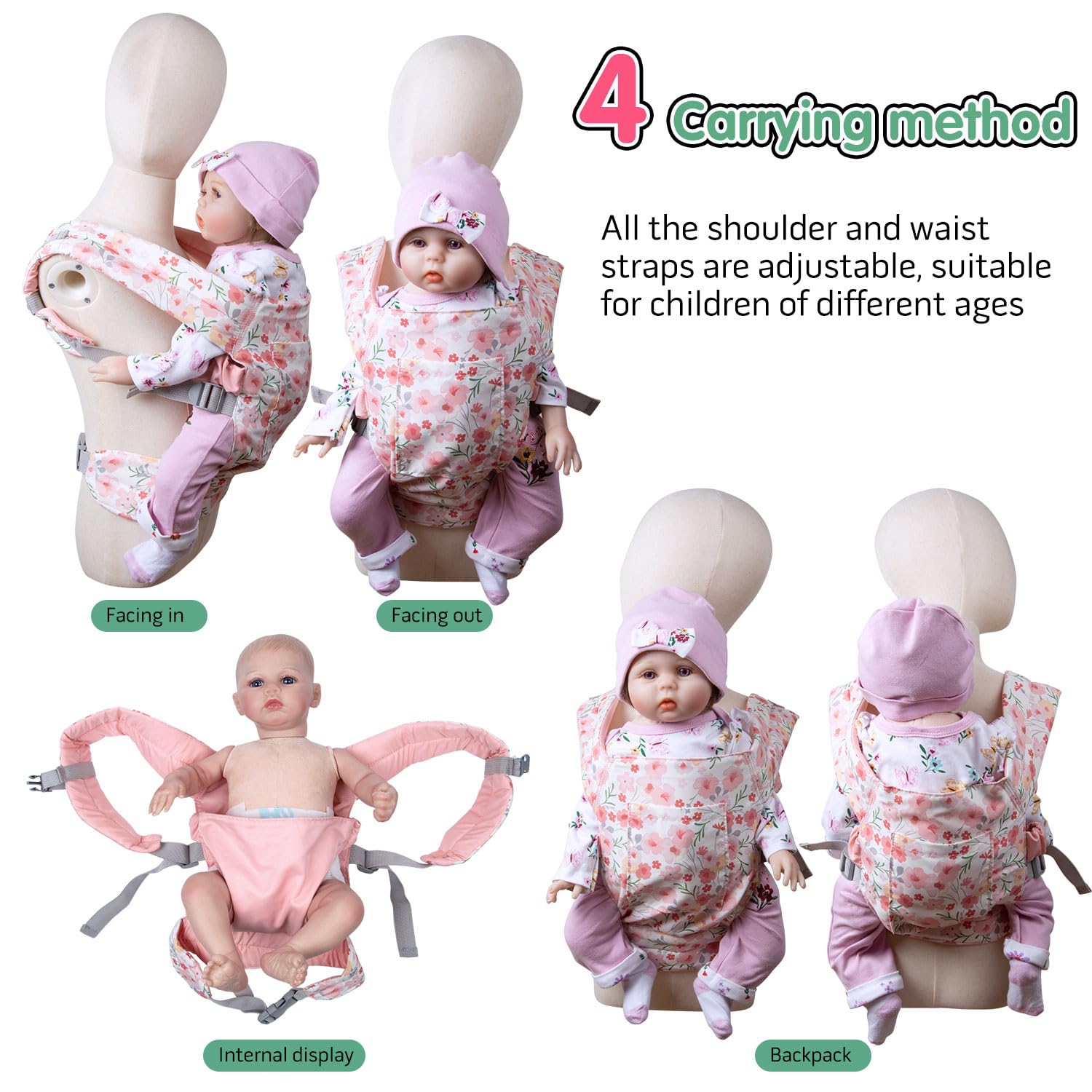 Reborn Babypuppenzubehör mit Tragetasche und Fütterungszubehör für 43,2 - 50,8 - 55,9 cm große Babydoll/Stofftiere, Blumen-Babypuppentrage für kleine Mädchen, Kleinkinder, 10 Stück