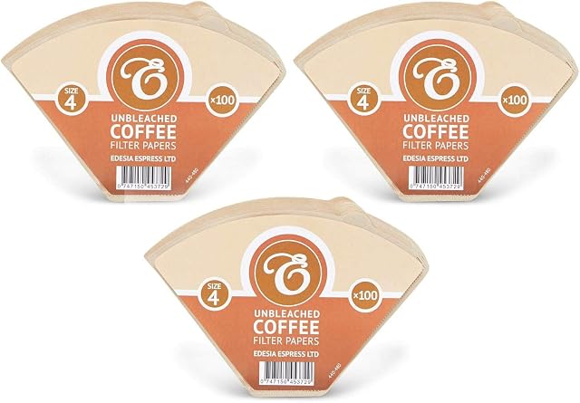 300 Size 4 Coffee Filter Paper Cones, Unbleached by EDESIA ESPRESS