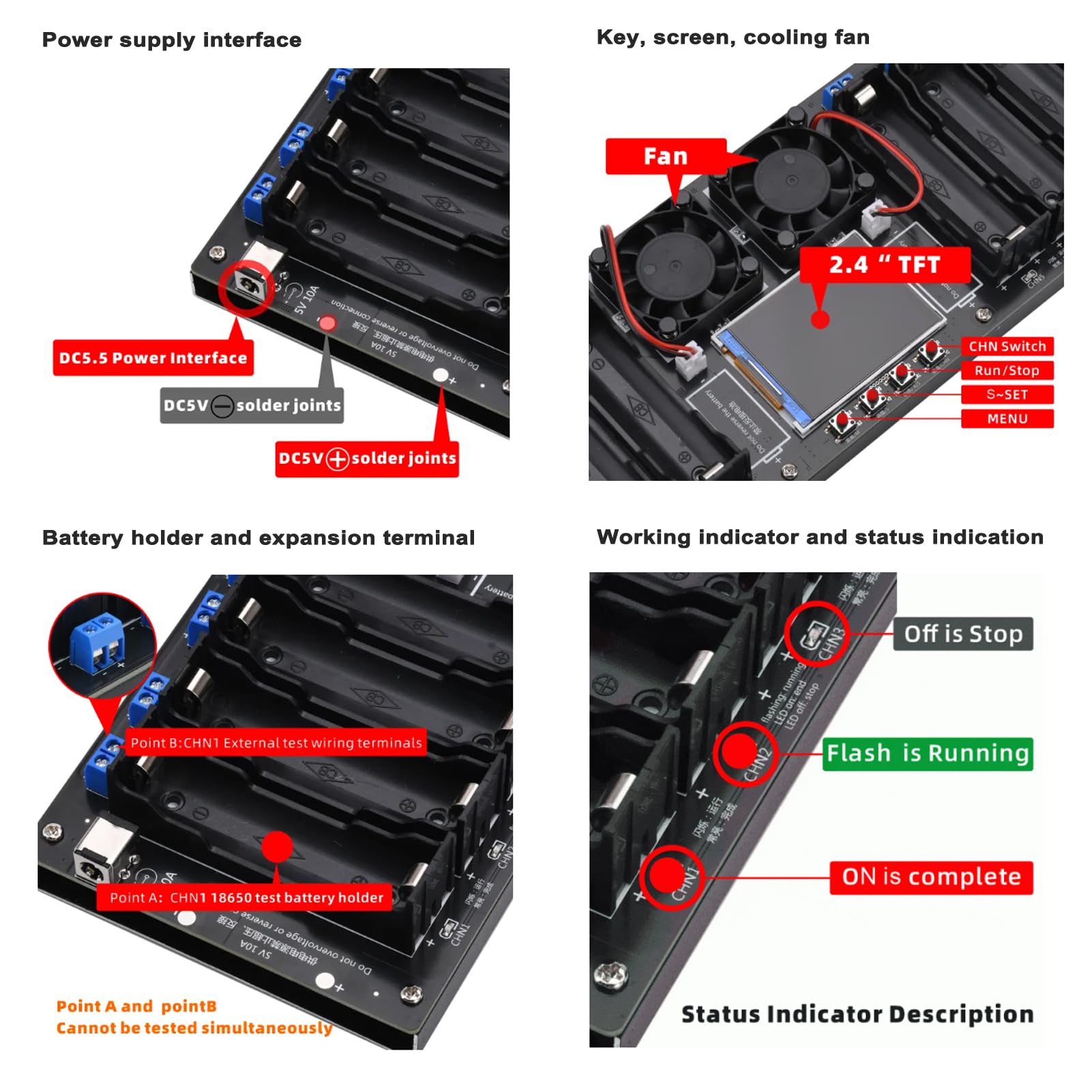 Tester batteria a 8 canali display TFT da 2,4 pollici Test di capacità della batteria con funzionalità multimodale Sicurezza migliorata e visualizzazione intuitiva