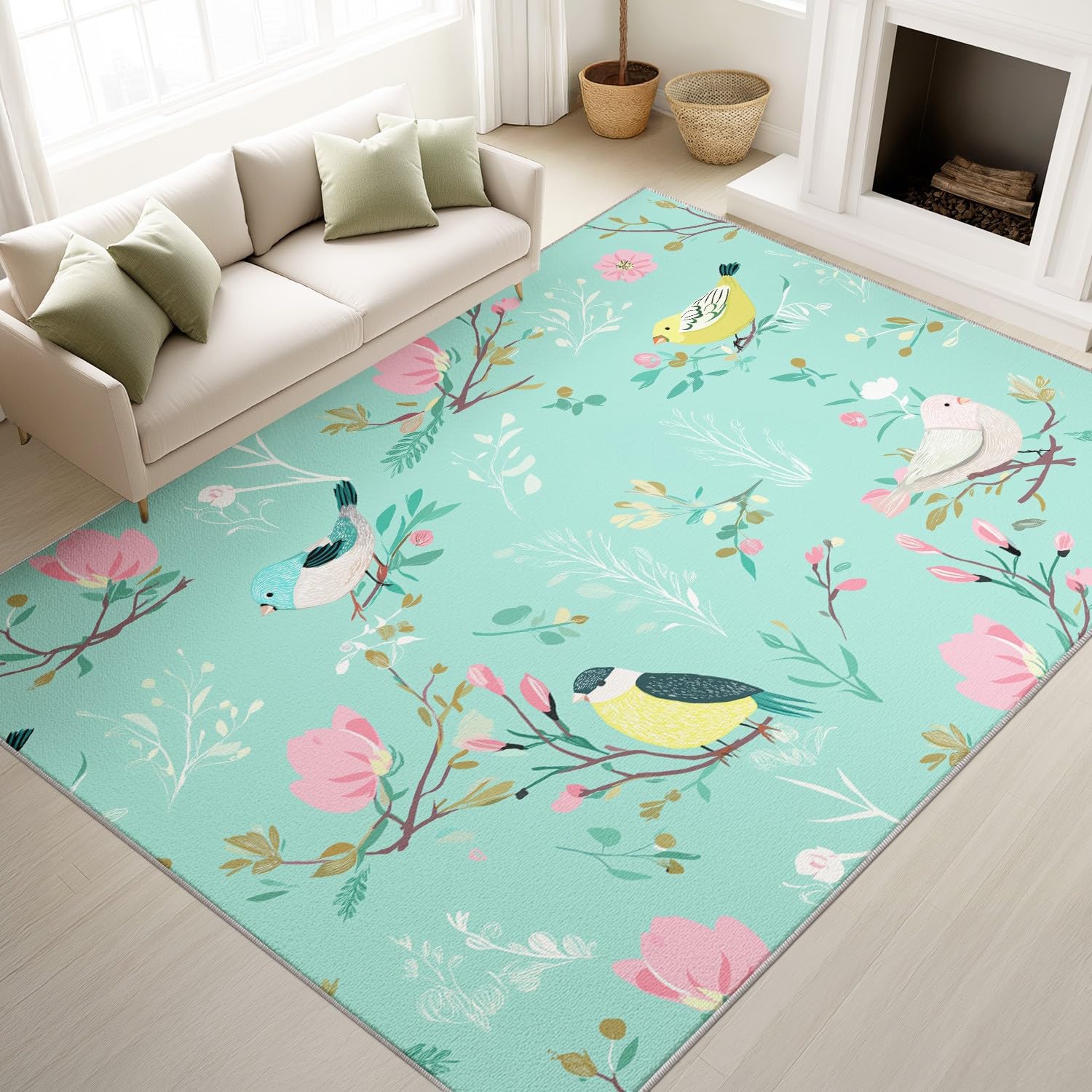 Tapis chambre d enfant thème nature avec jolis petits oiseaux vintage