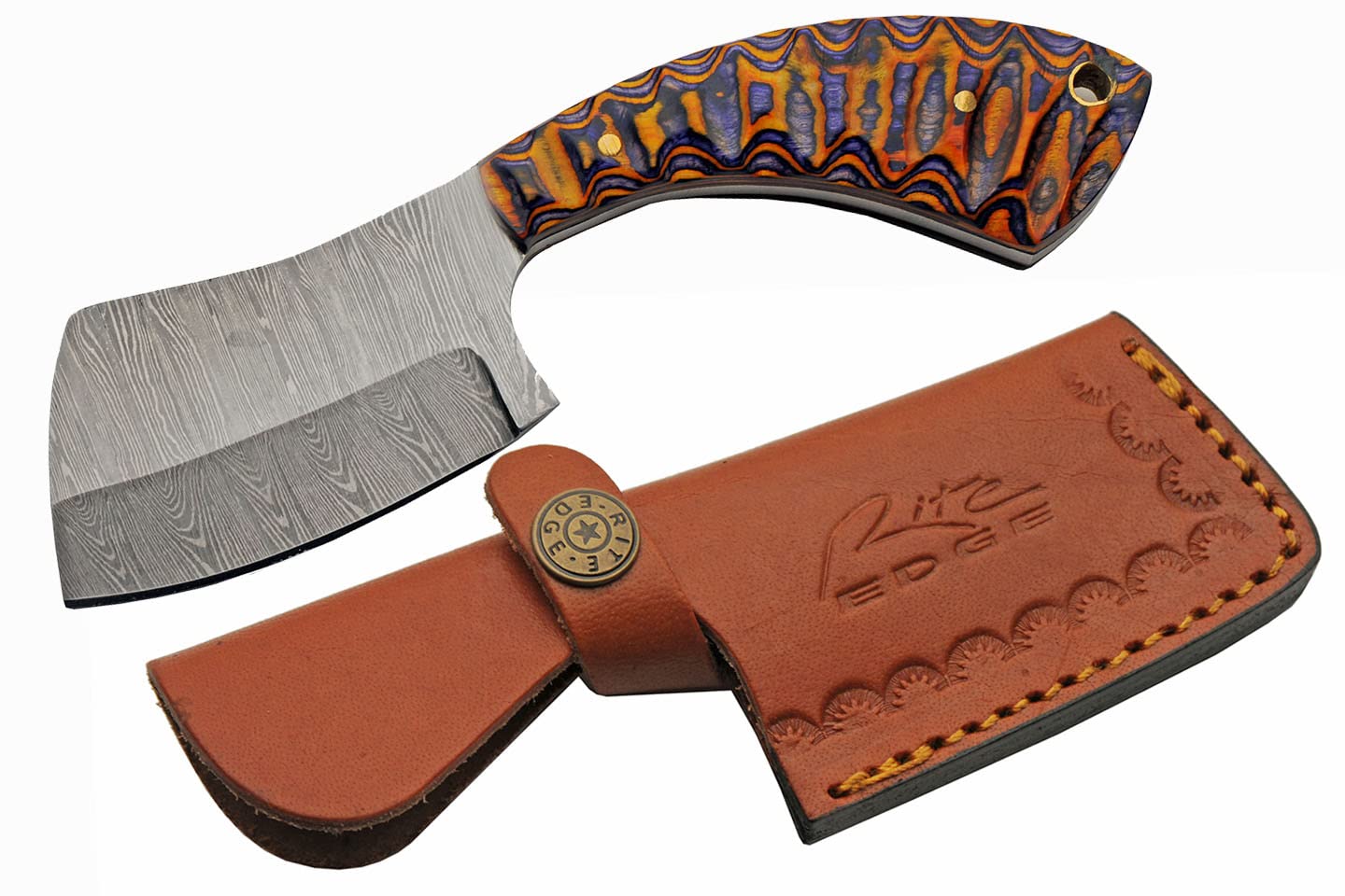 SANZ Damascus Hunting Knife 6.25 Inch - Small Cleaver Knife with Pakkawood Handle, Full Tang Blade & Sheath for Hunting, Camping & Outdoor uses for Men