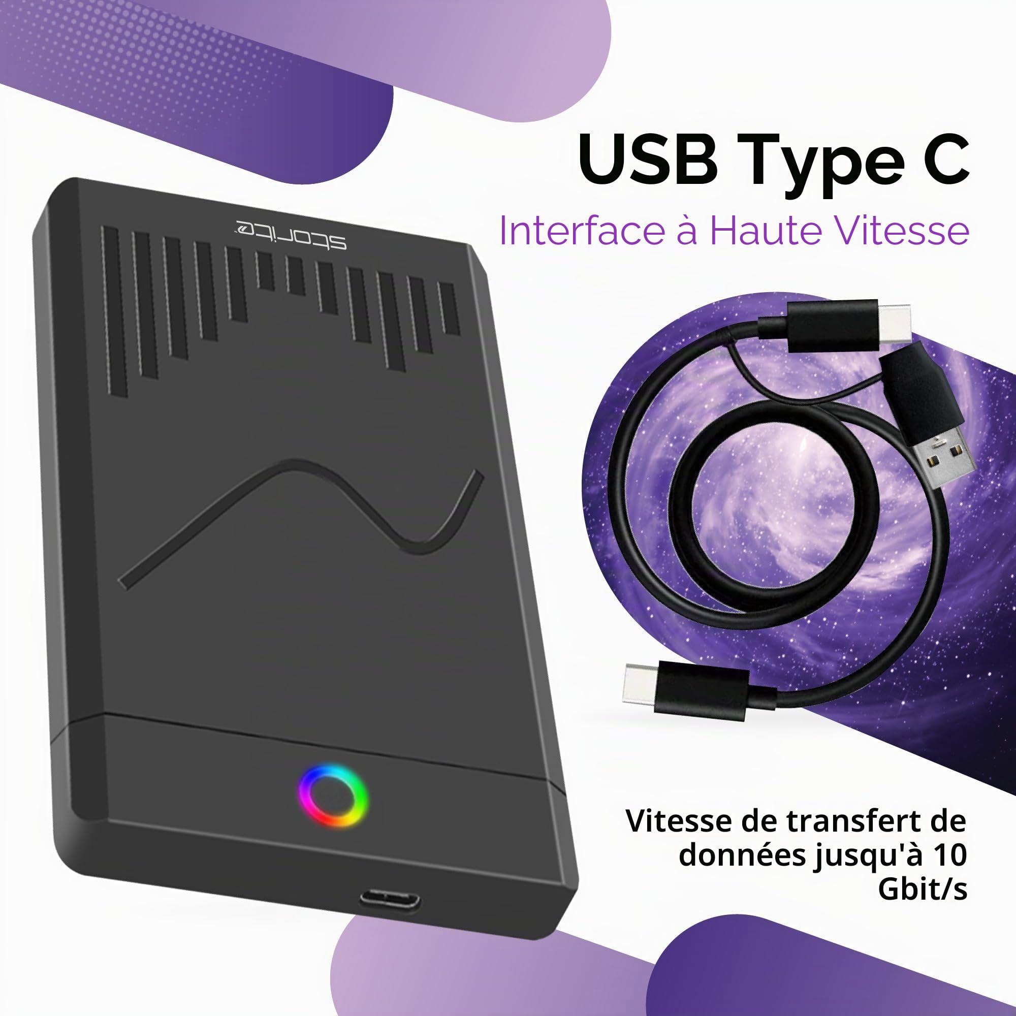 Storite Disque Dur Externe Portable 500 Go, 2,5 Pouces, USB-C pour PC - Noir