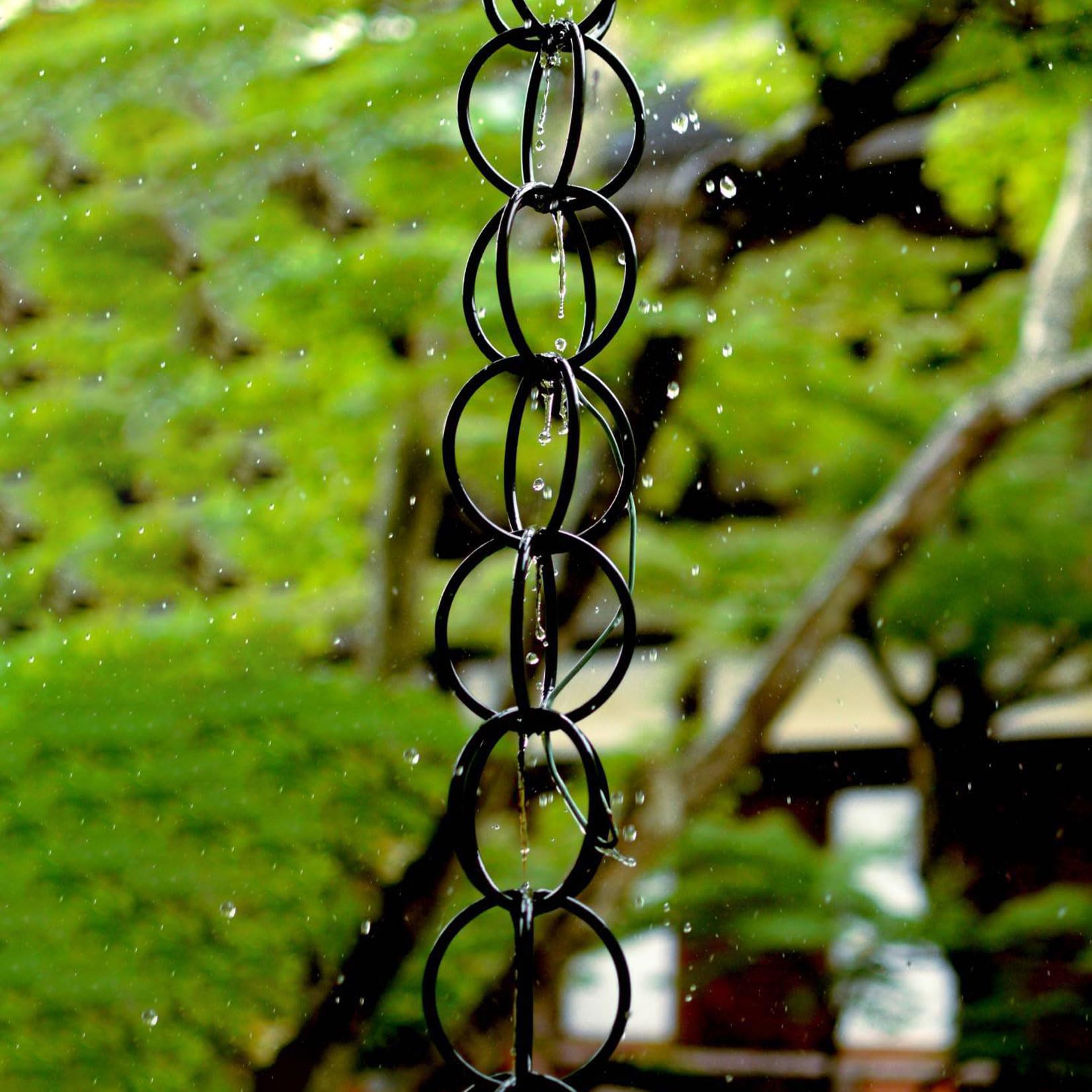 WEKONUMEX Rain Chains for Gutters, Rain Chain For Gutter Water Collection Garden Patio Gazebo Multicolor 1-10m(Black,3m(10ft))