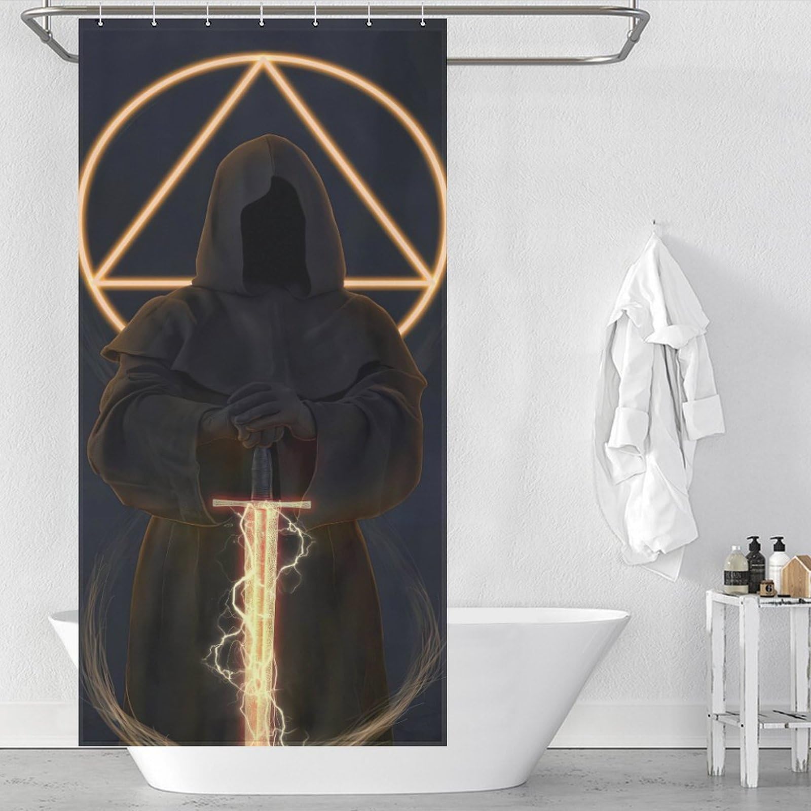 Rideau douche imperméable Ninja Noir anti éclaboussures avec crochets