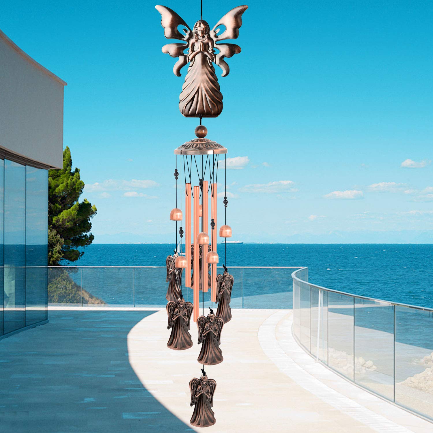 Scacciapensieri Angelo In Metallo - Carillon Da Esterno Con Tubi Ottone - Decorazione Per Giardino - Foto 5