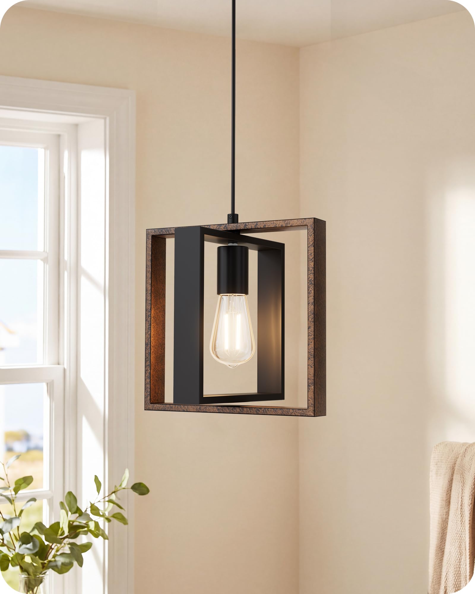 EDISHINE Suspension Luminaire, Design Cadre Carré, Style Maison de Campagne