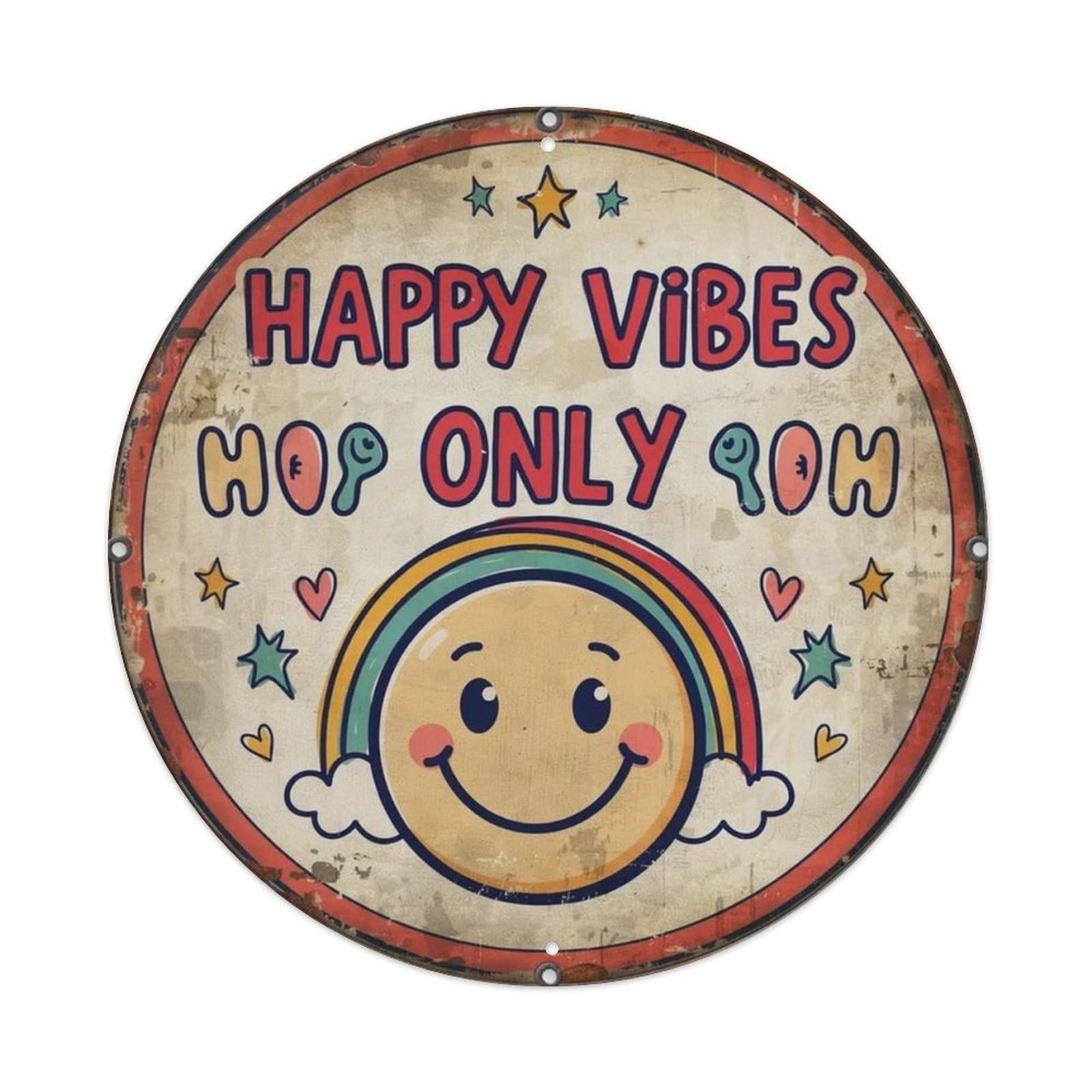 Happy Vibes Only Doodle Metal Tin Sign Plaque
