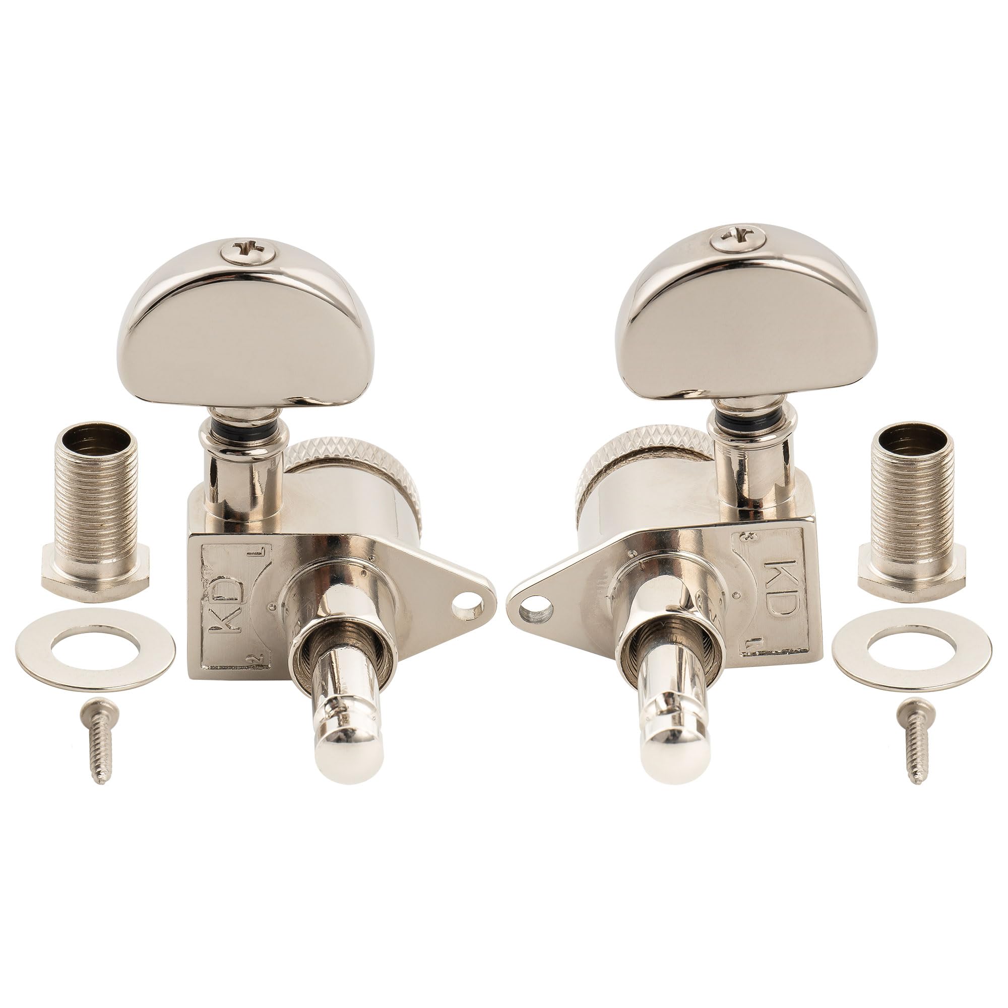 Musiclily Pro R18K 3R3L Set Meccaniche Autobloccanti 18:1 Ratio Locking Tuners con Paletta Mezza Luna Vite 90° per Chitarra Elettrica Acustica, Nickel
