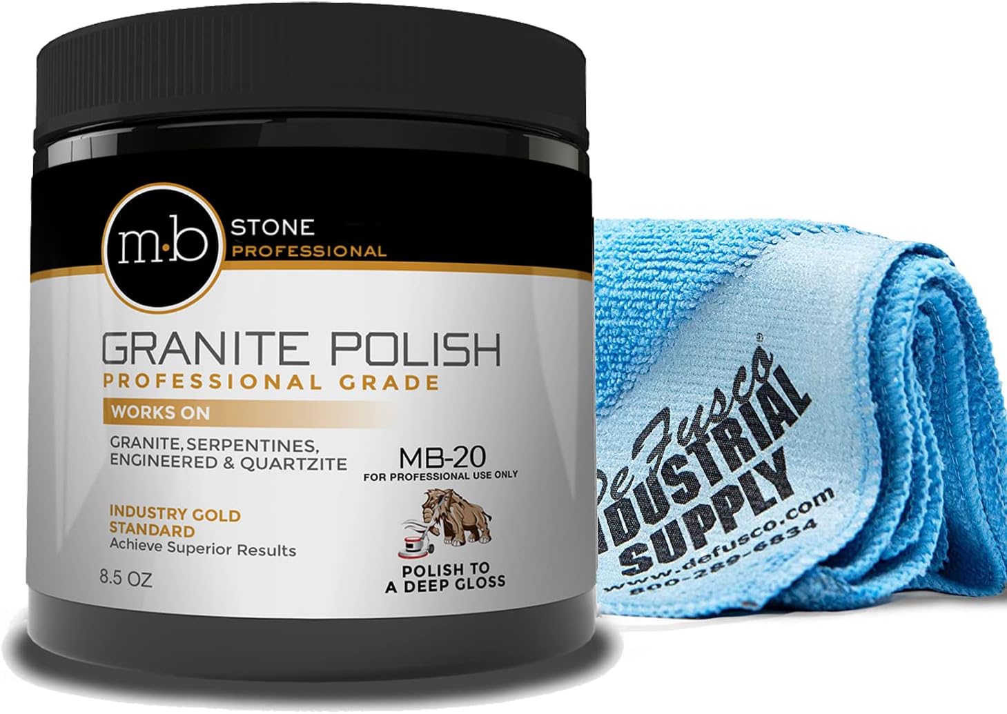 MB-20 Granite Polishing Cream with Microfiber Cloth - Spot Polish Etches and Dullness to Mercantile Granite, Serpentine, Engineered Stone, Quartzite or Other Ophicalcites - 8.5 Oz Kit