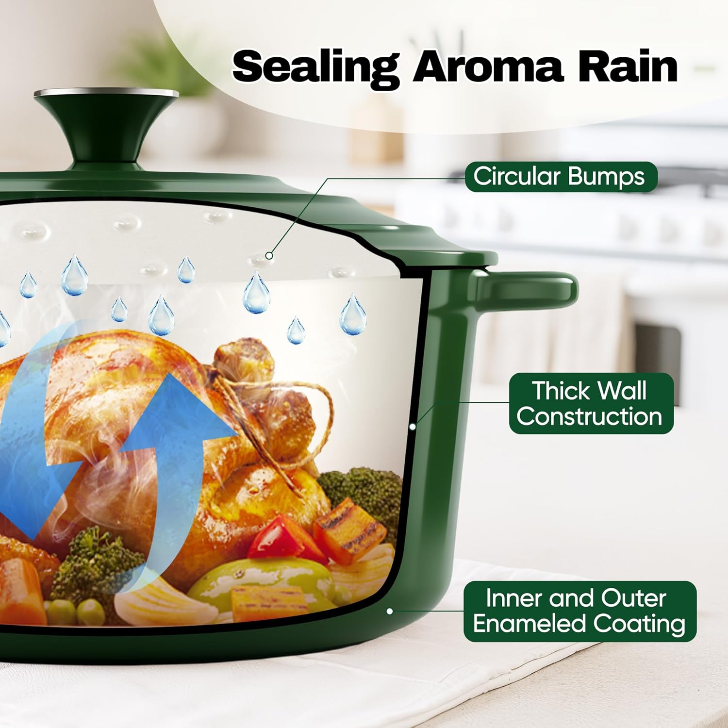 6 Quart Dutch Oven Pot with Lid, Non Stick Enameled Cast Iron Dutch Oven for Bread Baking, Heavy-Duty, Oven Safe Ceramic Cookware Up to 500°F for Baking, Braising, Stews, Roasting, Green - Image 6