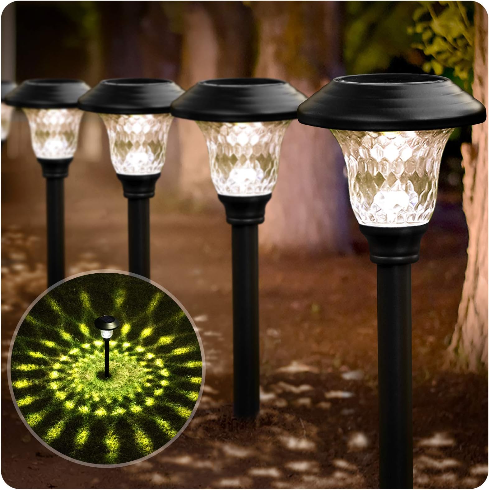 BEAU JARDIN8 Pack Solar Pathway Lights, Landscape Lights for Yard Patio Walkway Supper Bright UP to 12 Hrs Outdoor Stainless Steel IP65 Waterproof Auto On/Off Solar Powered Black BG1681