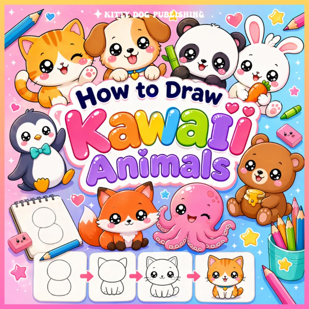 How to Draw Kawaii Animals: Easy Step-by-Step Tutorial Book for Kids