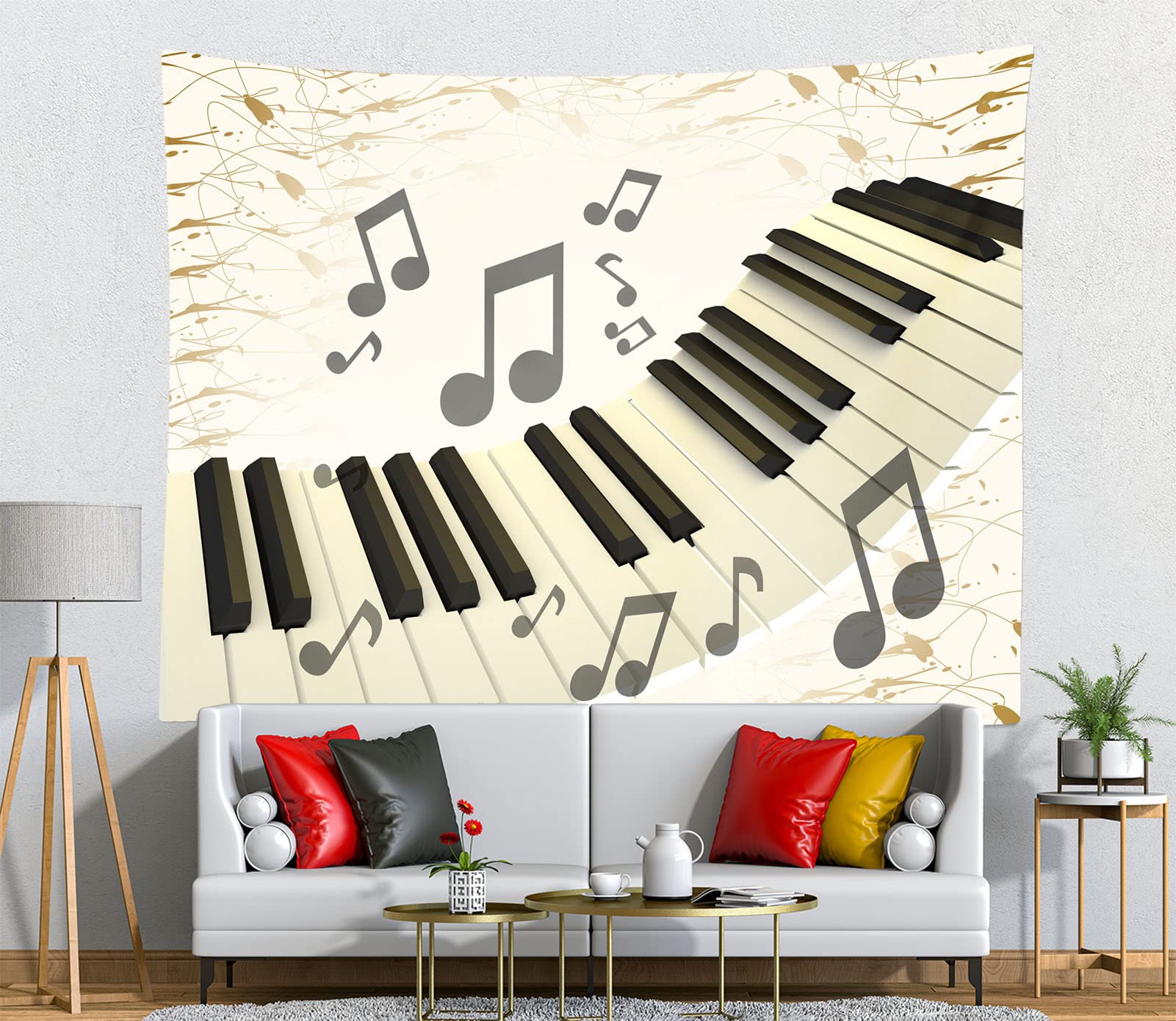 HVEST Musical Notes Wall Tapestry - 60x40 Inch Hippie Decor For Bedroom, Living Room Or Dorm