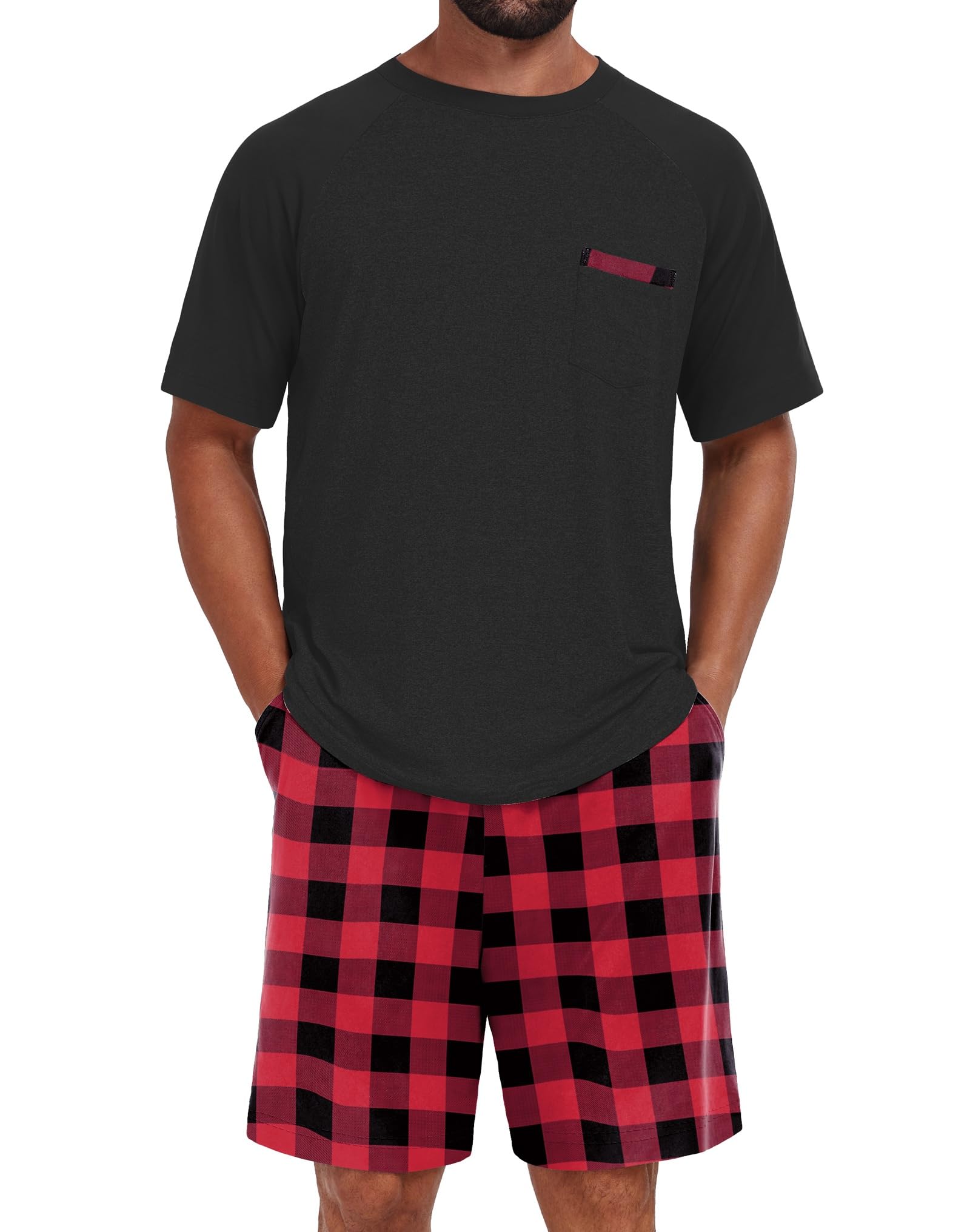 Mens Pajamas Set Shirt and Shorts Lightweight Summer Sleepwear