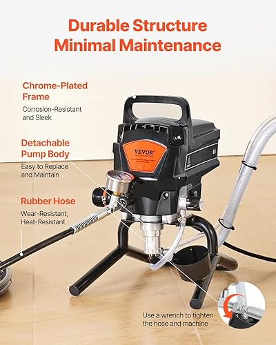 Miniatura 4 de VEVOR - Pulverizador de pintura sin aire de pie de 950W, pulverizador eléctrico sin aire de alta eficiencia de 3000 PSI, pulverizadores de pintura