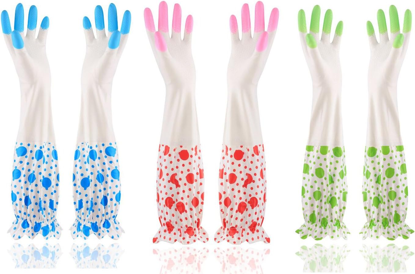 Domeal 3 Pairs 17In House Cleaning Kitchen Gloves Cotton Lining(Large) (A)