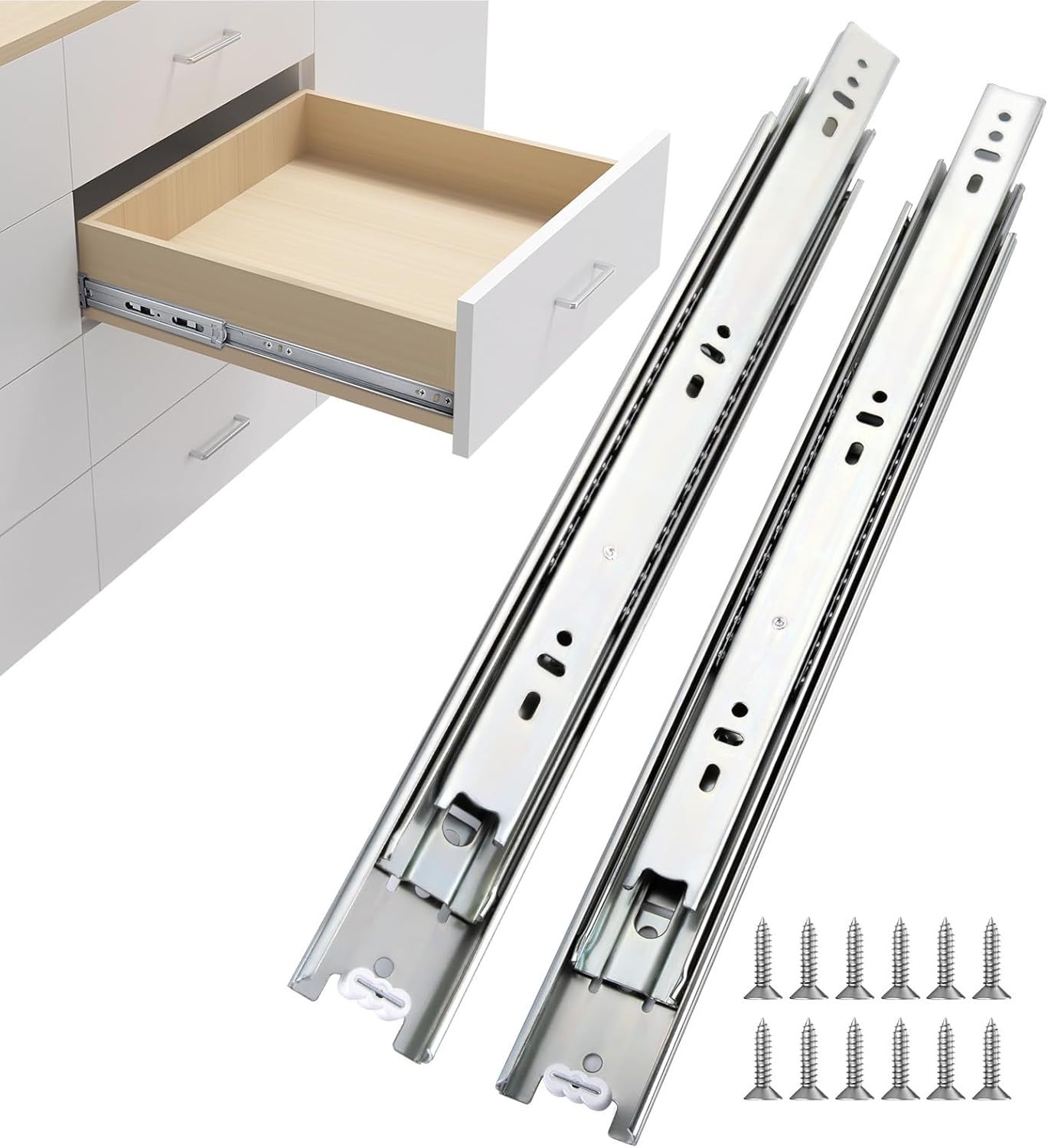 homdiy Side Mount 3 Fold Full Extension Drawer Slides 20 Inch 1 Pair Solid Ball Bearing Cabinet Tracks Heavy Duty Drawer Rails 100 LB Capacity for Kitchen Cabinet Dresser Replacement