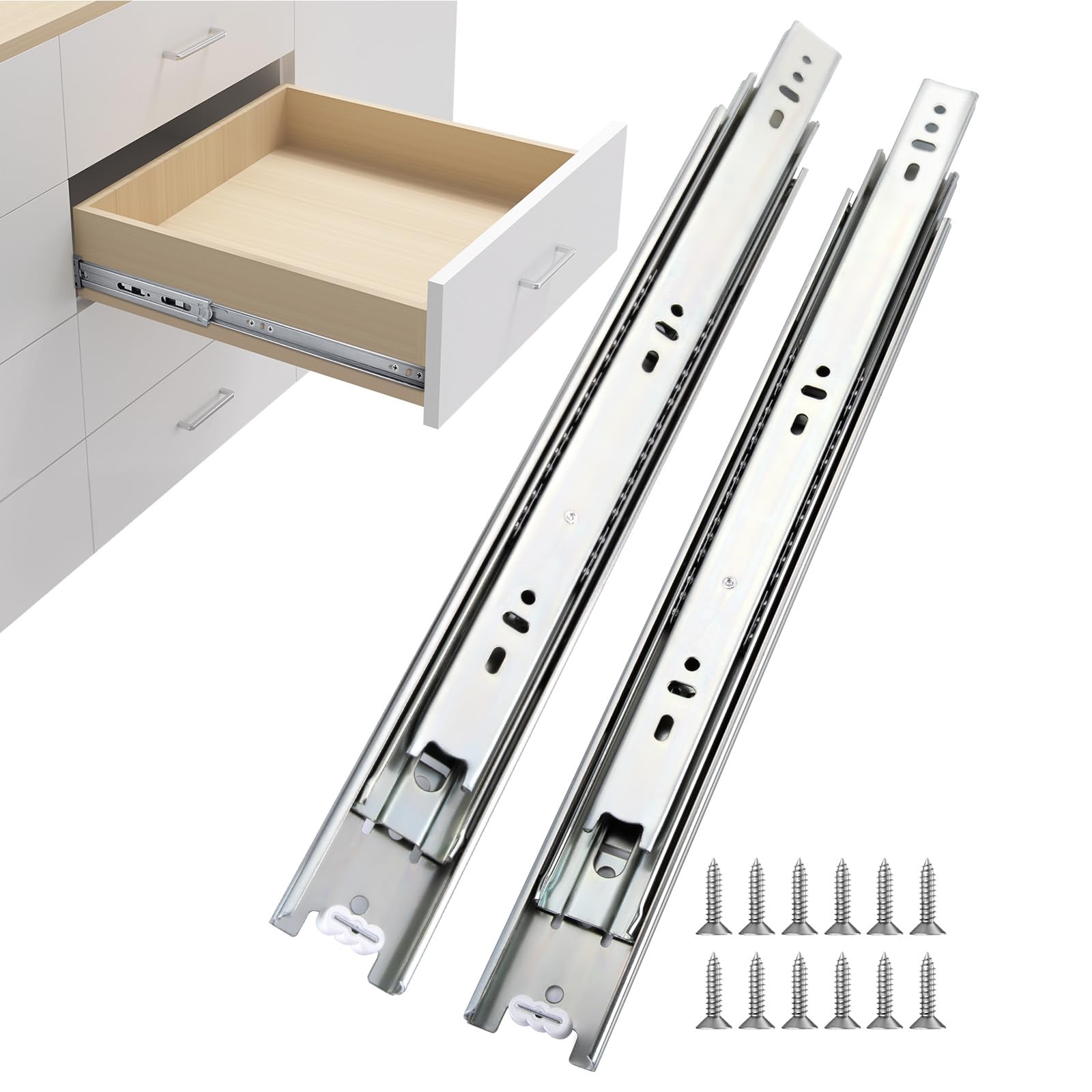 homdiy 6 Pairs 20 Inch Side Mount Full Extension Drawer Slides 3 Fold Cabinet Drawer Slides Heavy Duty Solid Ball Bearing Kitchen Cabinet Rails