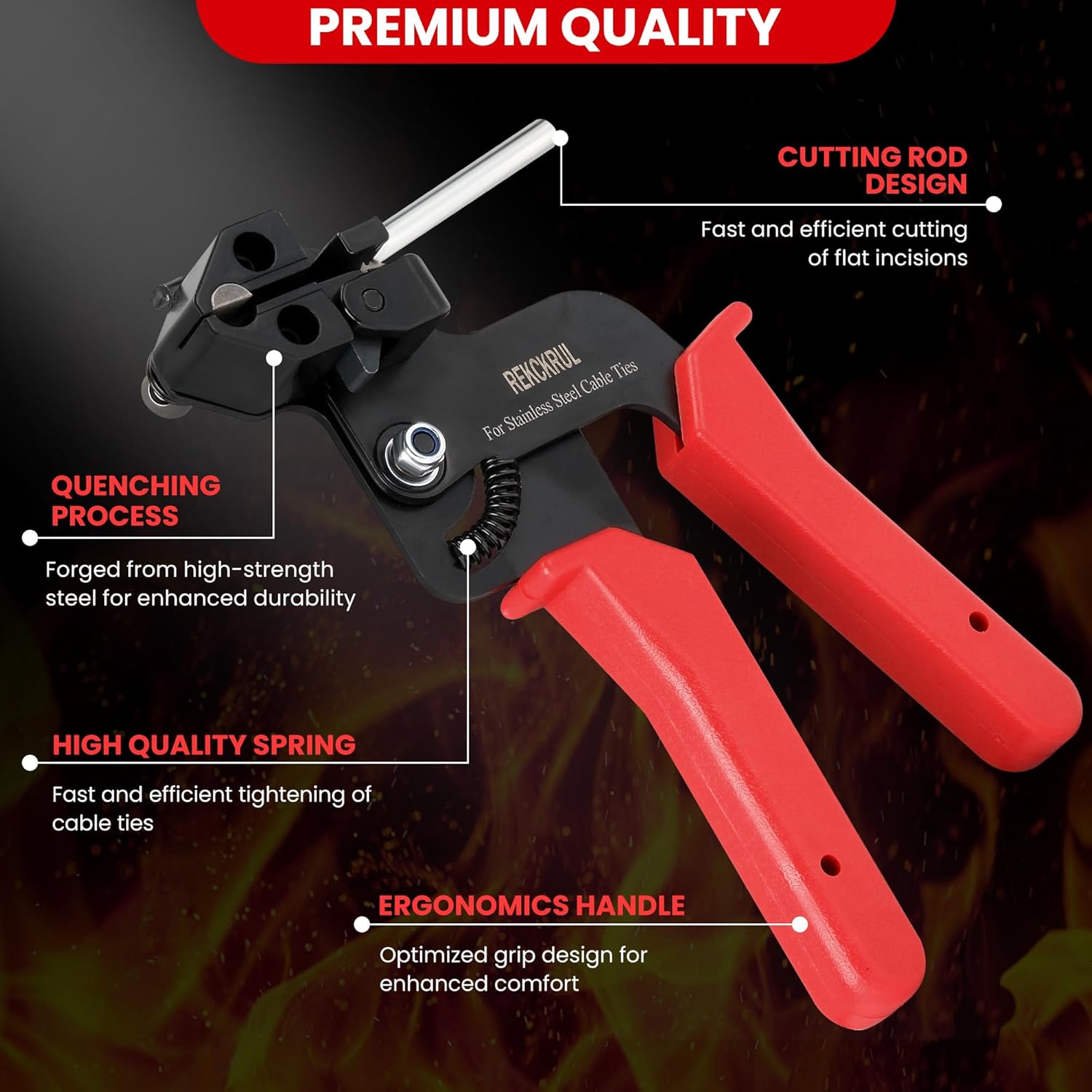 Stainless Steel Cable Tie Gun Set – Heavy Duty Metal Zip Tie Tool Kit - 150PCS Self-Locking Ties, Adjustable Fastening & Cutting Tool for Outdoor Fencing, Automotive, Exhaust Pipes (Red)