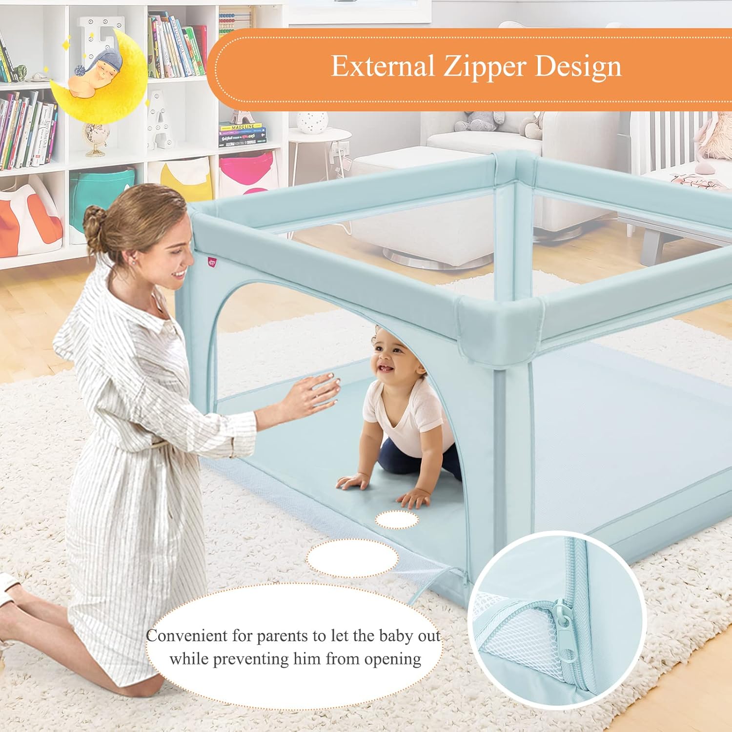 HONEY JOY Baby Playpen, Extra Large Baby Gate Playpen w/ 50 Ocean Balls, No Gaps Infant Safety Gates with Breathable Mesh & Zippered Door, Indoor Play Yards for Toddlers (Square, Blue)