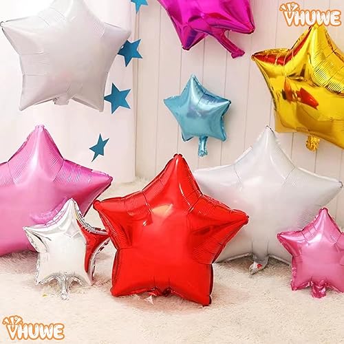 Miniatura 6 de Globos de estrella roja de 18 pulgadas, 10 globos metálicos de aluminio de helio con forma de estrella roja para decoración de fiesta de cumpleaños,