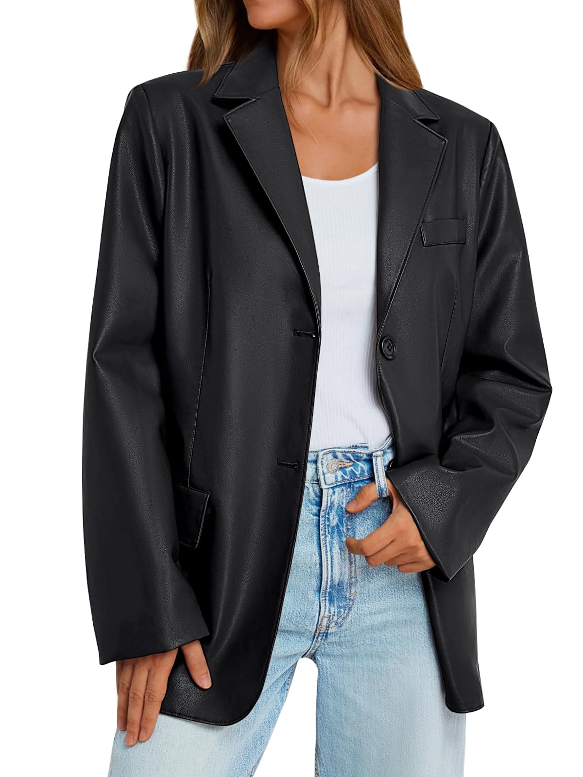 Trendy QueenLeather Jacket for Women Oversized Blazer Faux Suede Button Up Winter Coats Fashion Fall Outfits y2k 2025