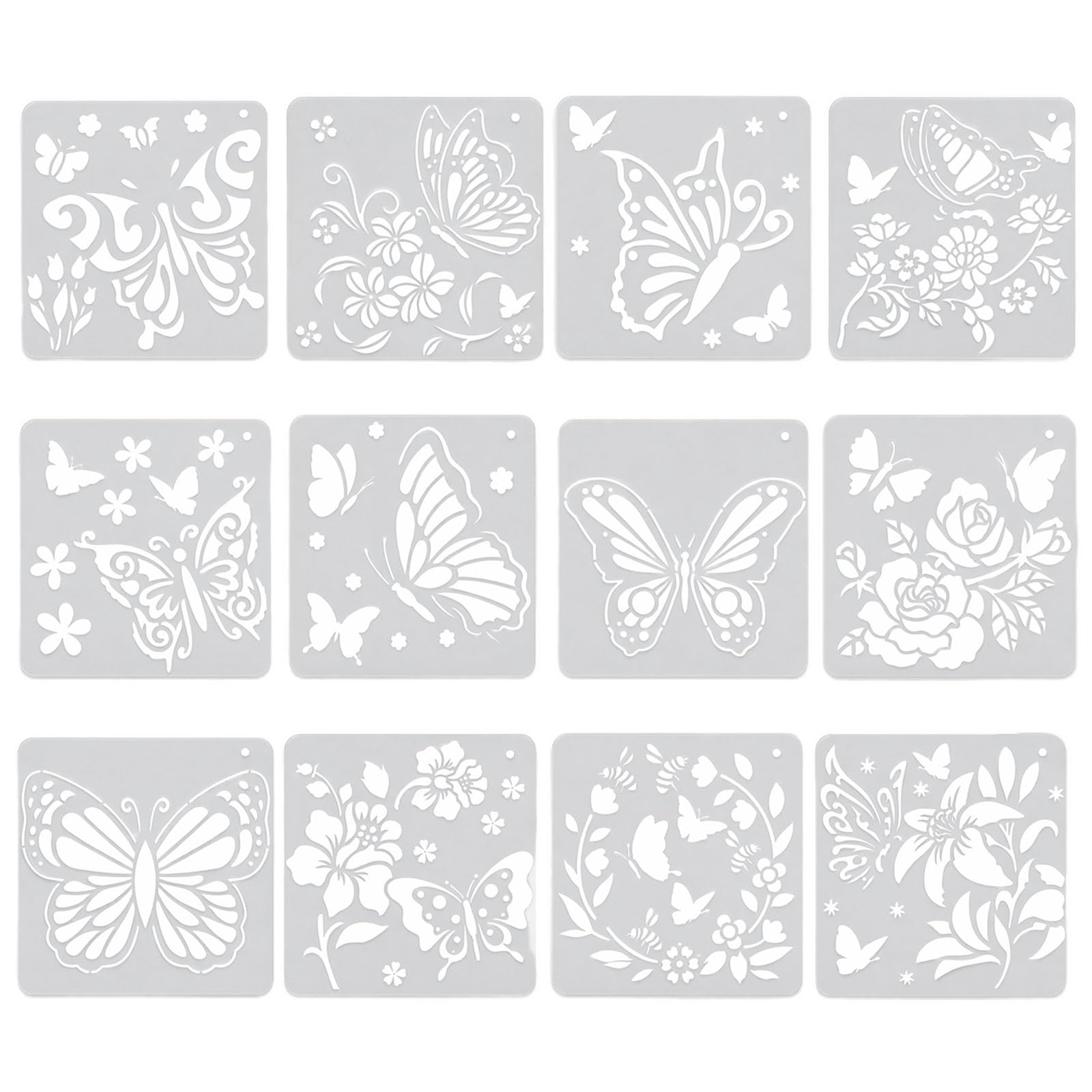 12 Pcs Reusable Butterfly Stencils for Painting on Wood Wall Furniture, Large Flower Stencil Templates for Kids Crafts, DIY Art Decor